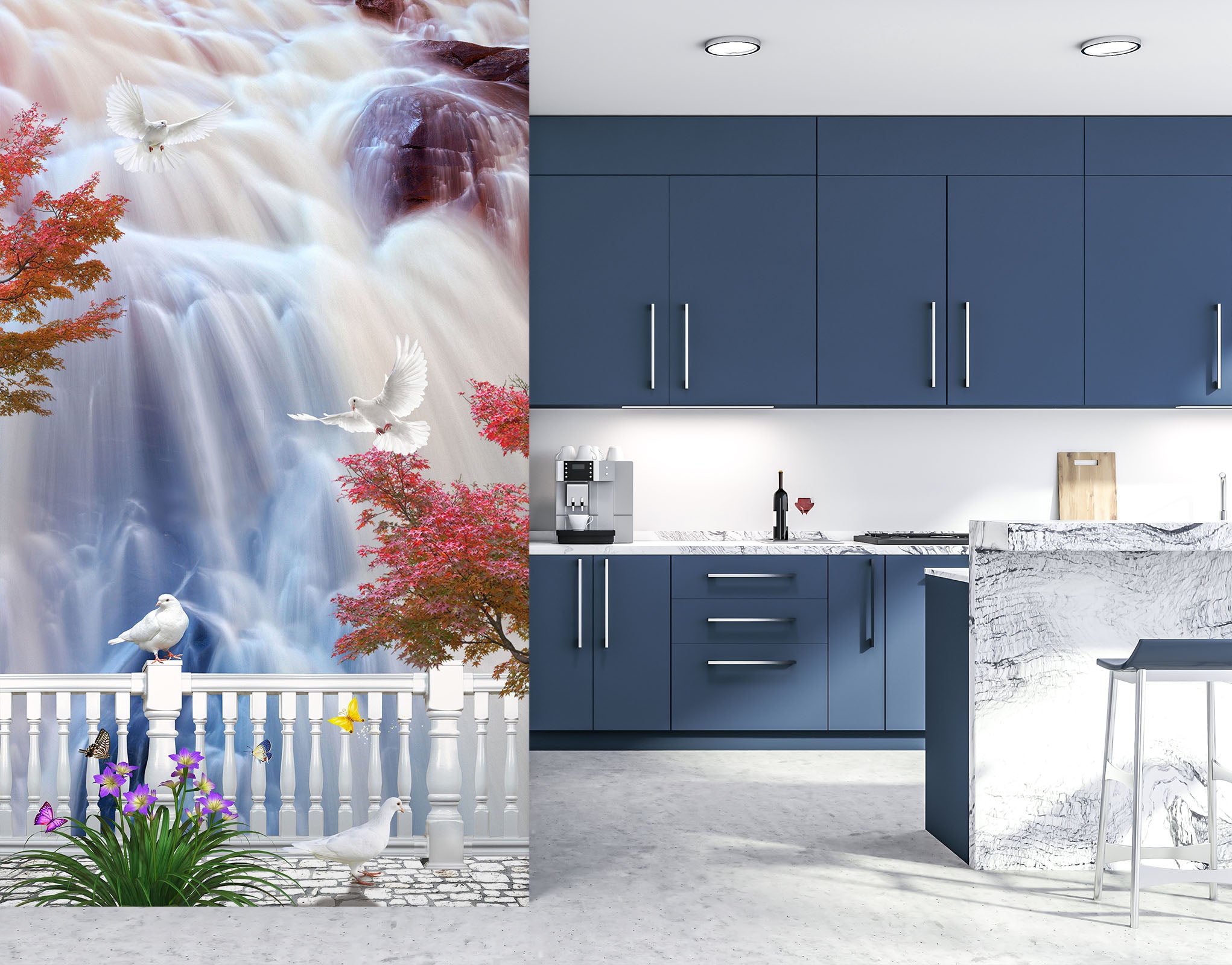 3D Valley Waterfall 1877 Wall Murals