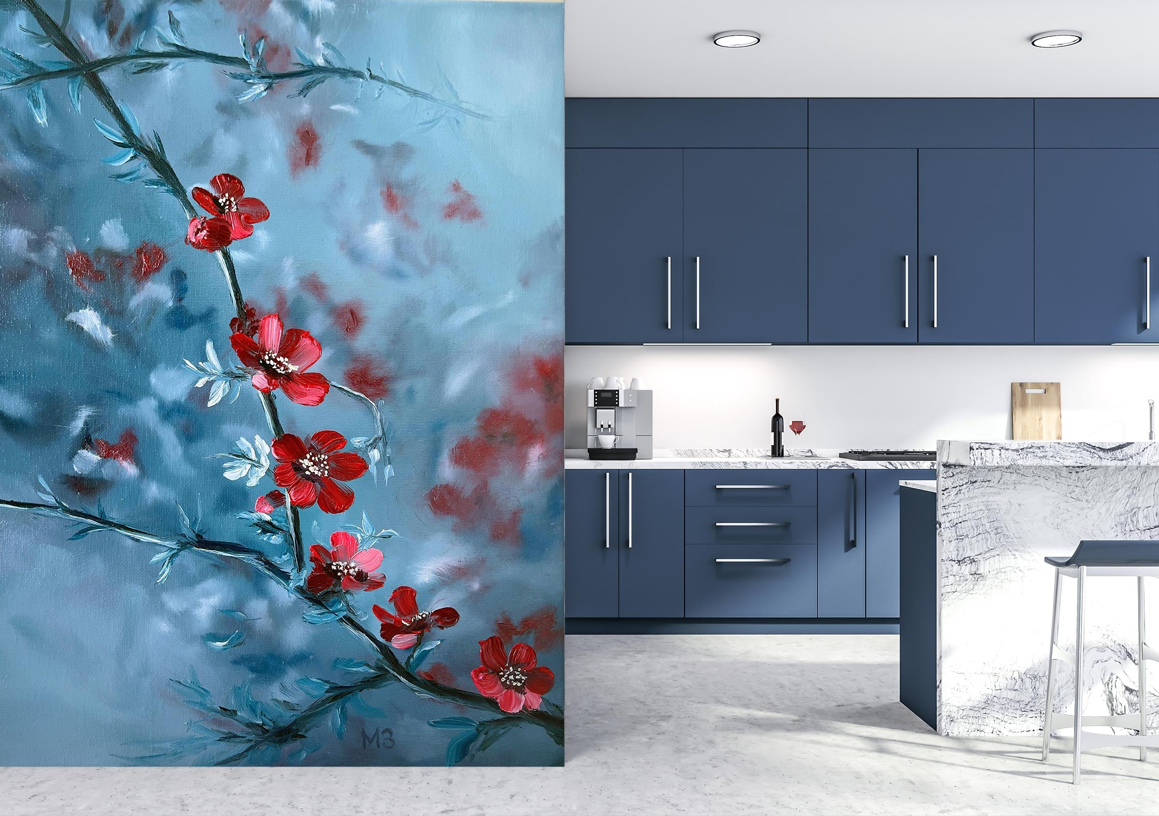 3D Red Flower Branch 9838 Marina Zotova Wall Mural Wall Murals