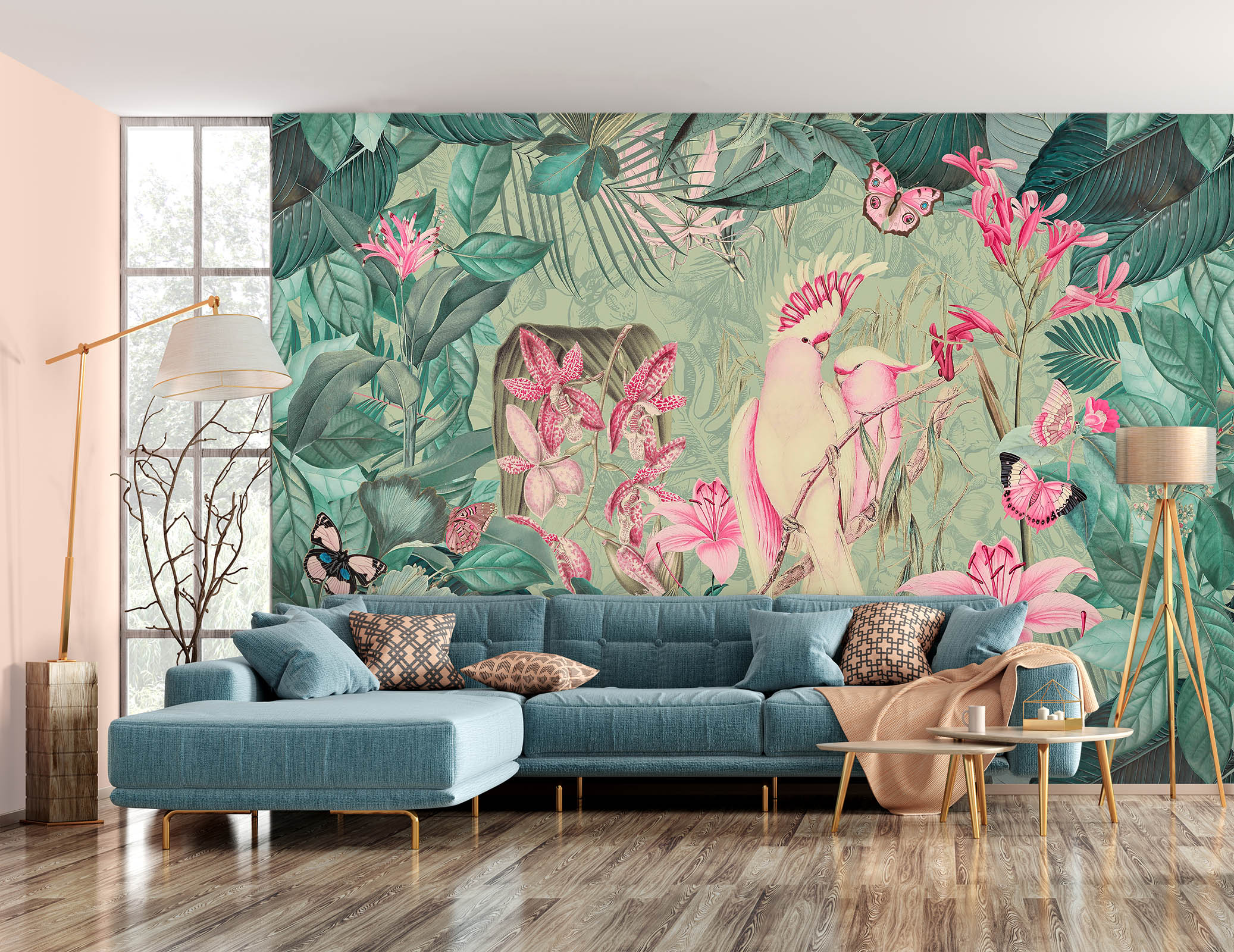 3D Cockatoos And Butterflies 1407 Andrea haase Wall Mural Wall Murals