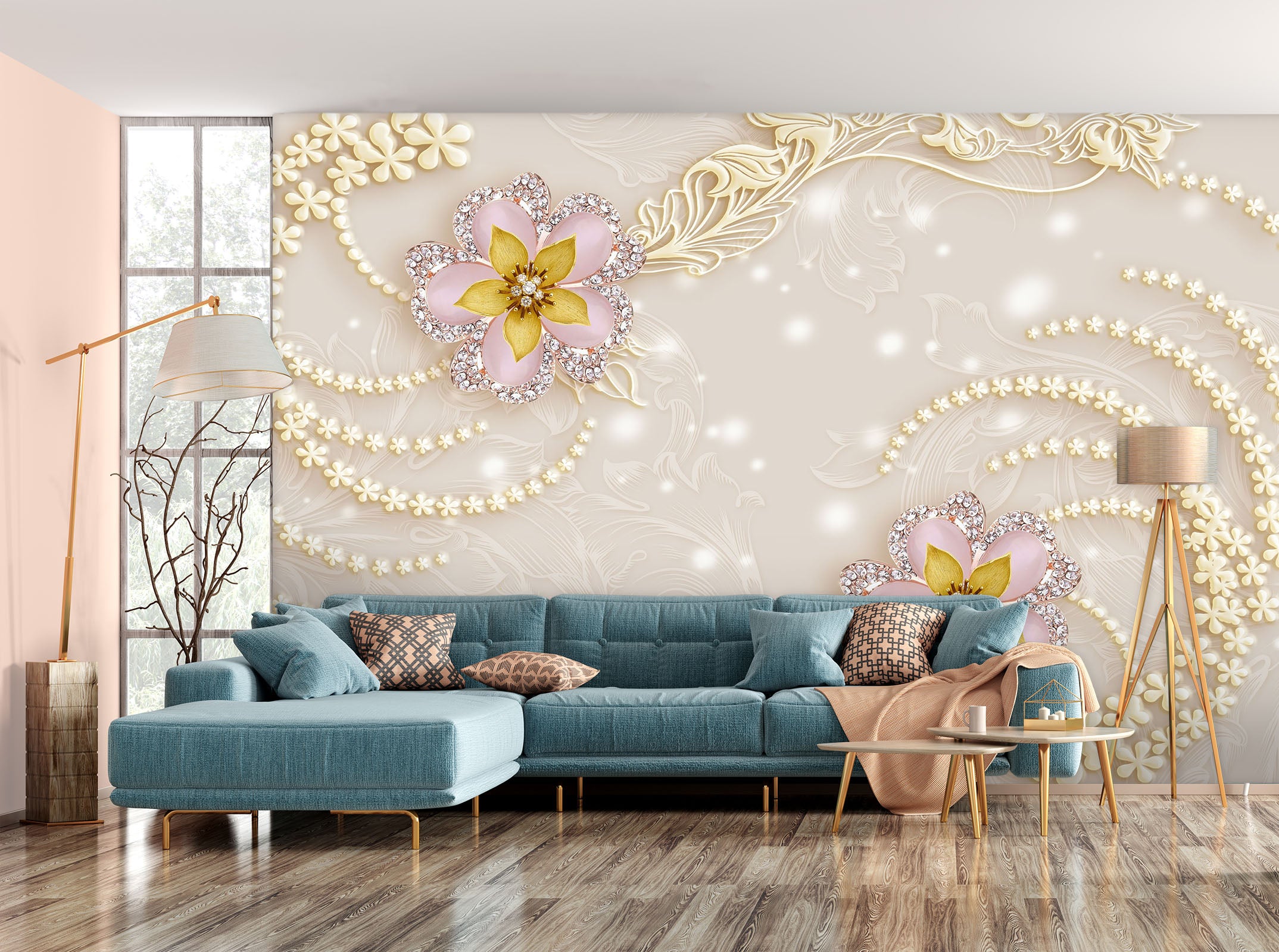 3D Pearl Flower 1477 Wall Murals