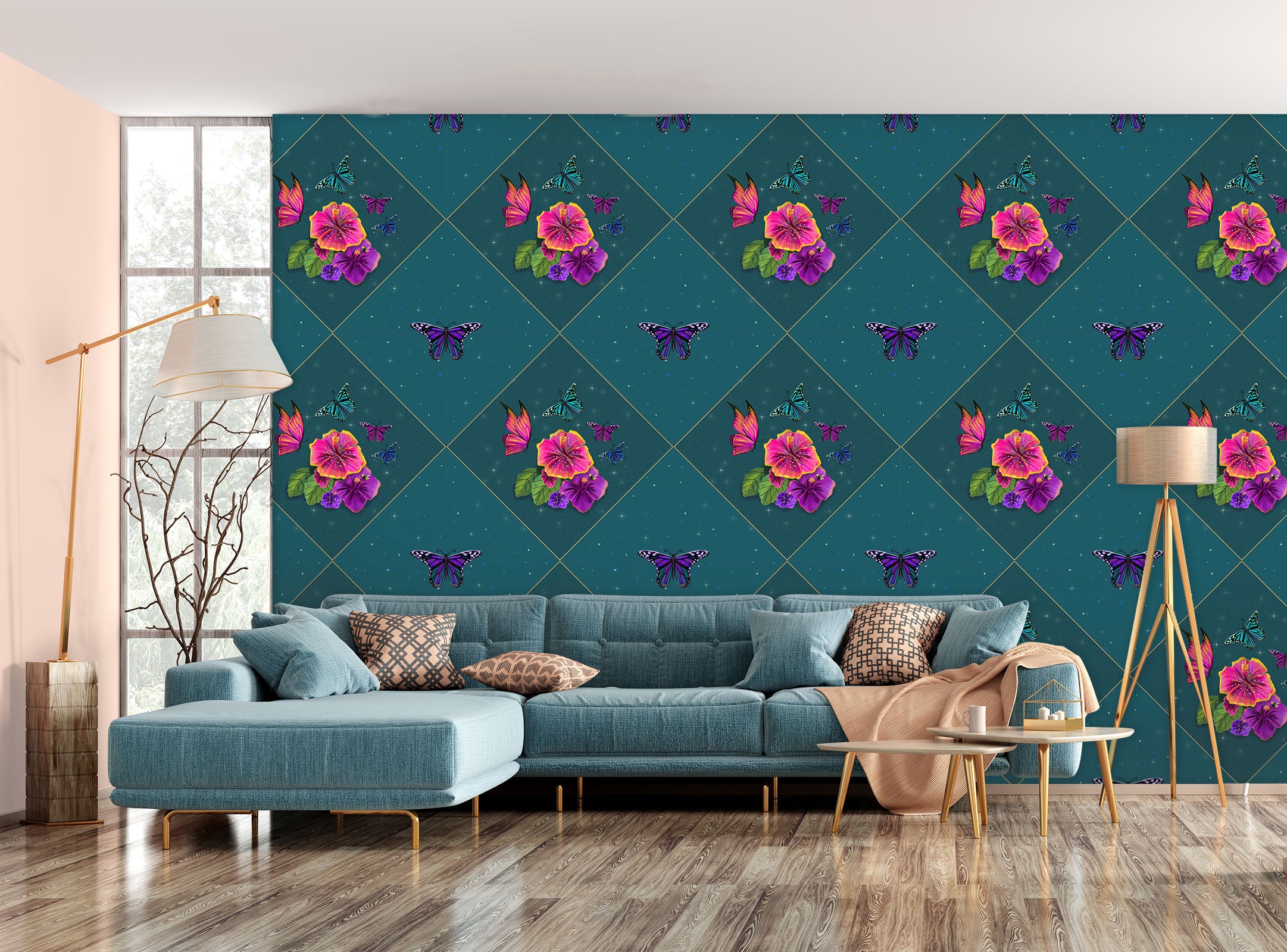 3D Purple Flowers 1418 Rose Catherine Khan Wall Mural Wall Murals