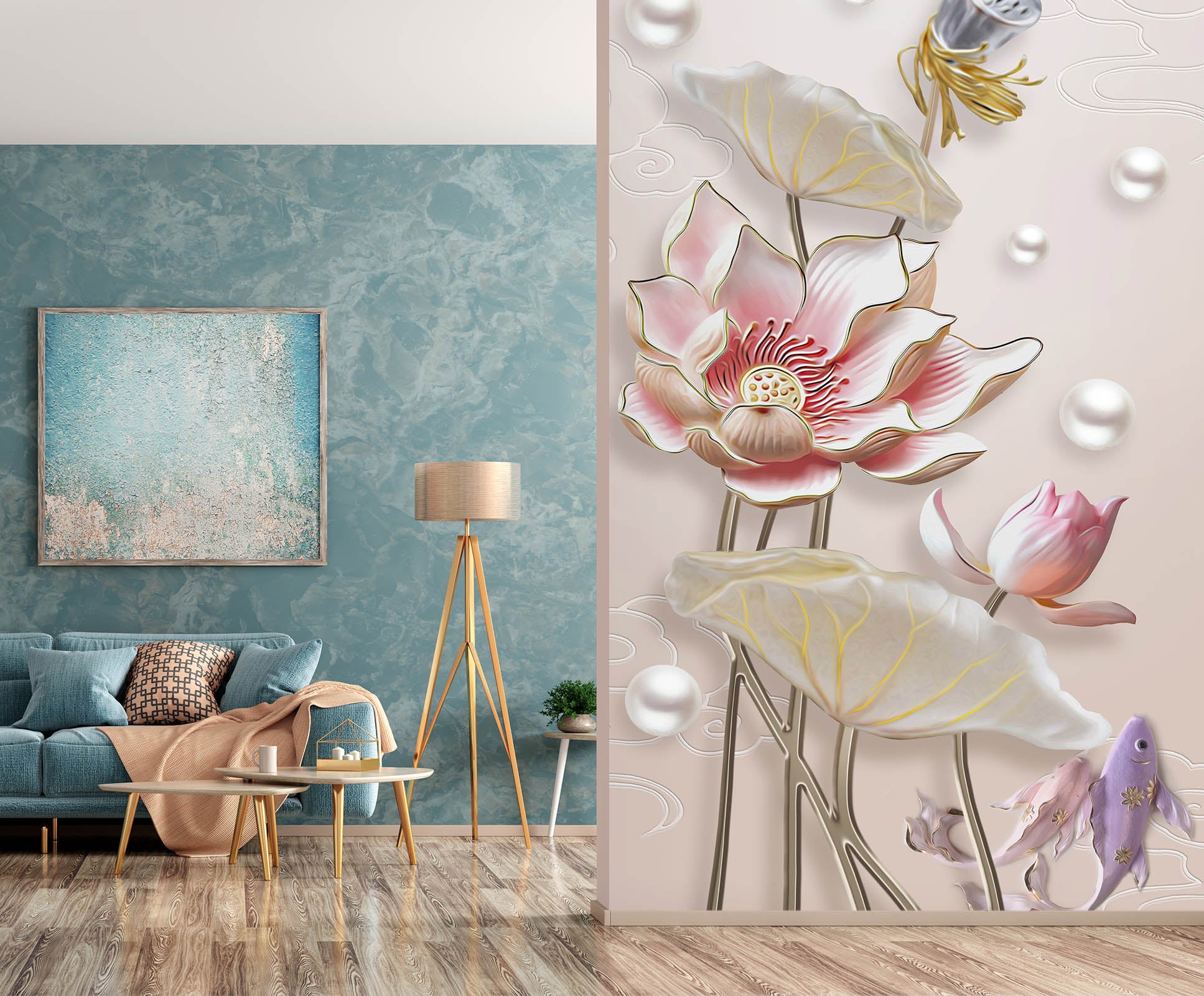 3D Pearl Lotus 1843 Wall Murals