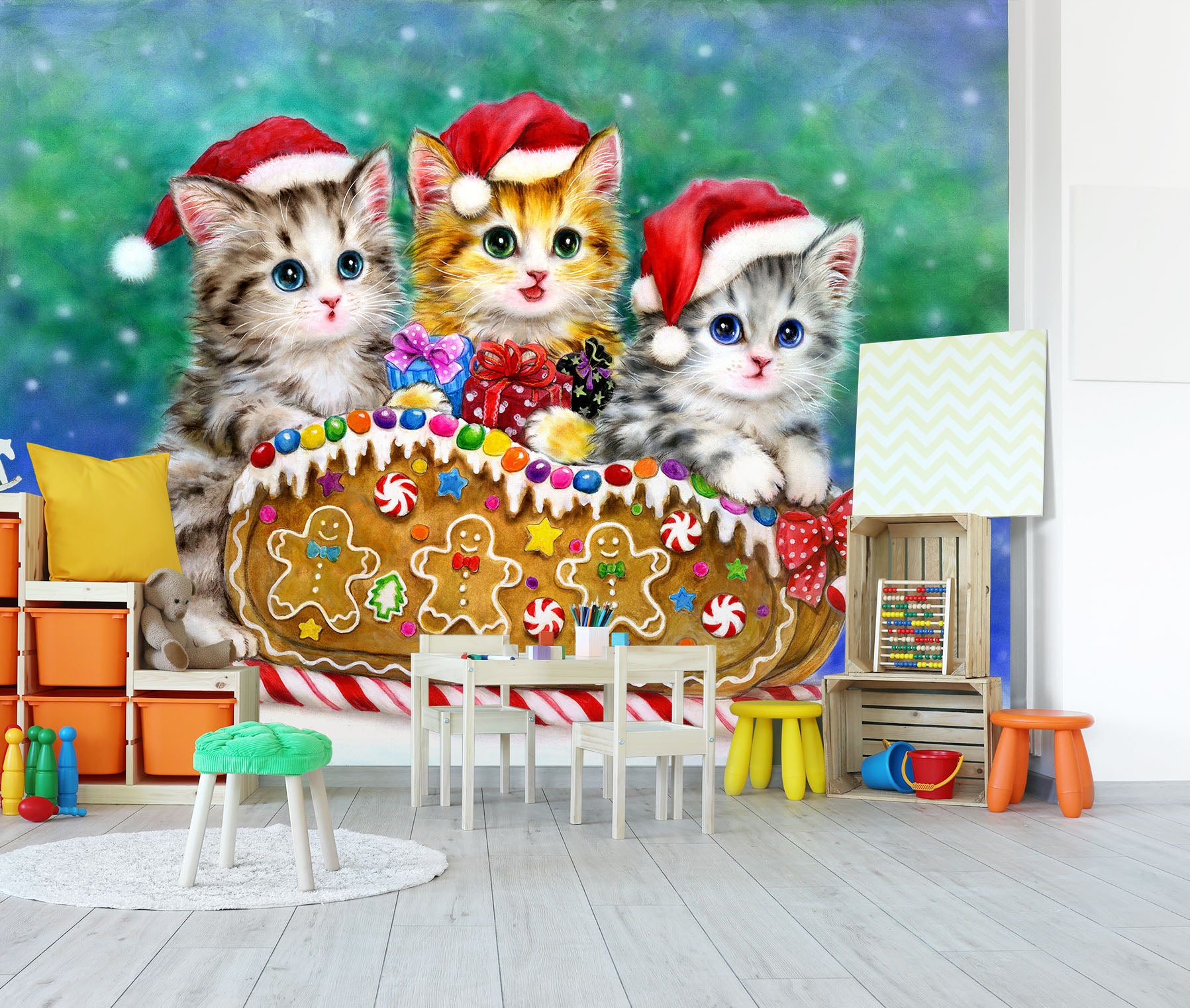 3D Christmas Hat Cat 5417 Kayomi Harai Wall Mural Wall Murals