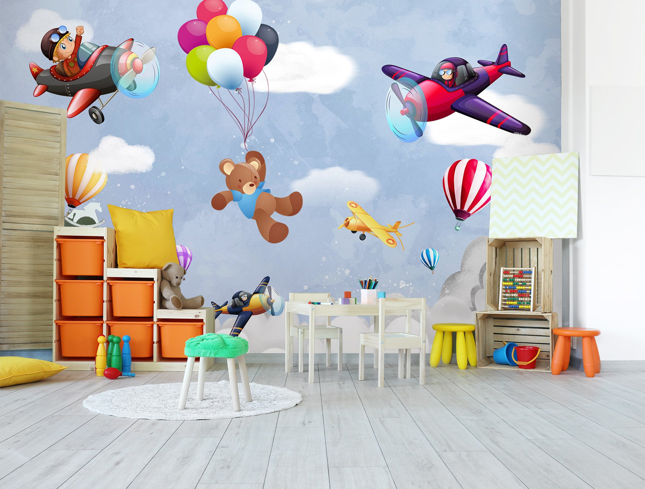 3D Balloon Airplane Bear 296 Wall Murals