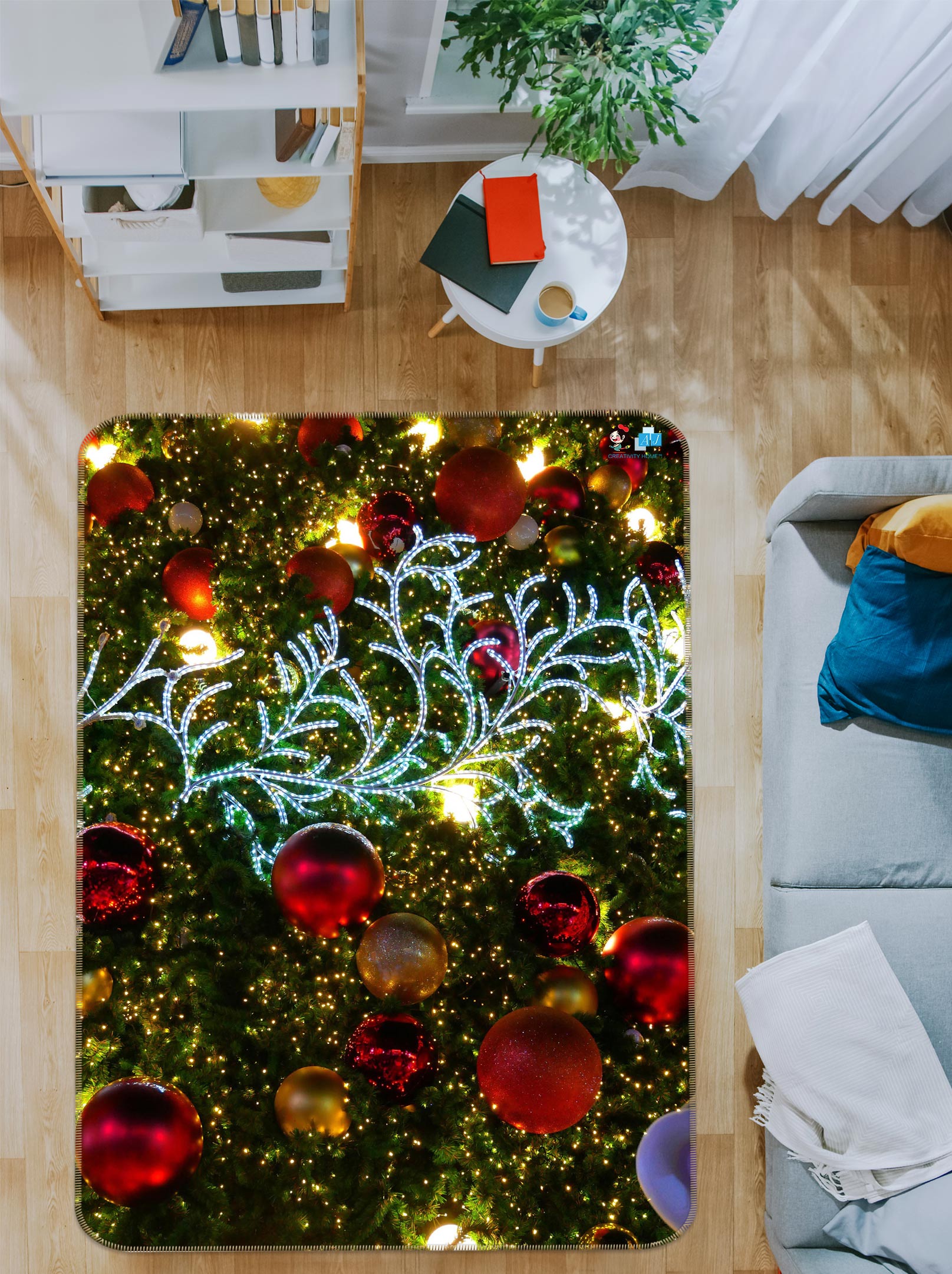 3D Branch Red Ball 56192 Christmas Non Slip Rug Mat Xmas