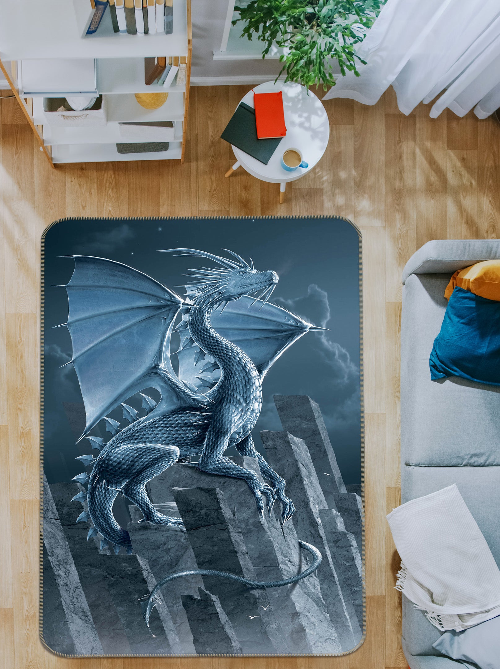 3D Silver Dragon 1068 Vincent Hie Rug Non Slip Rug Mat