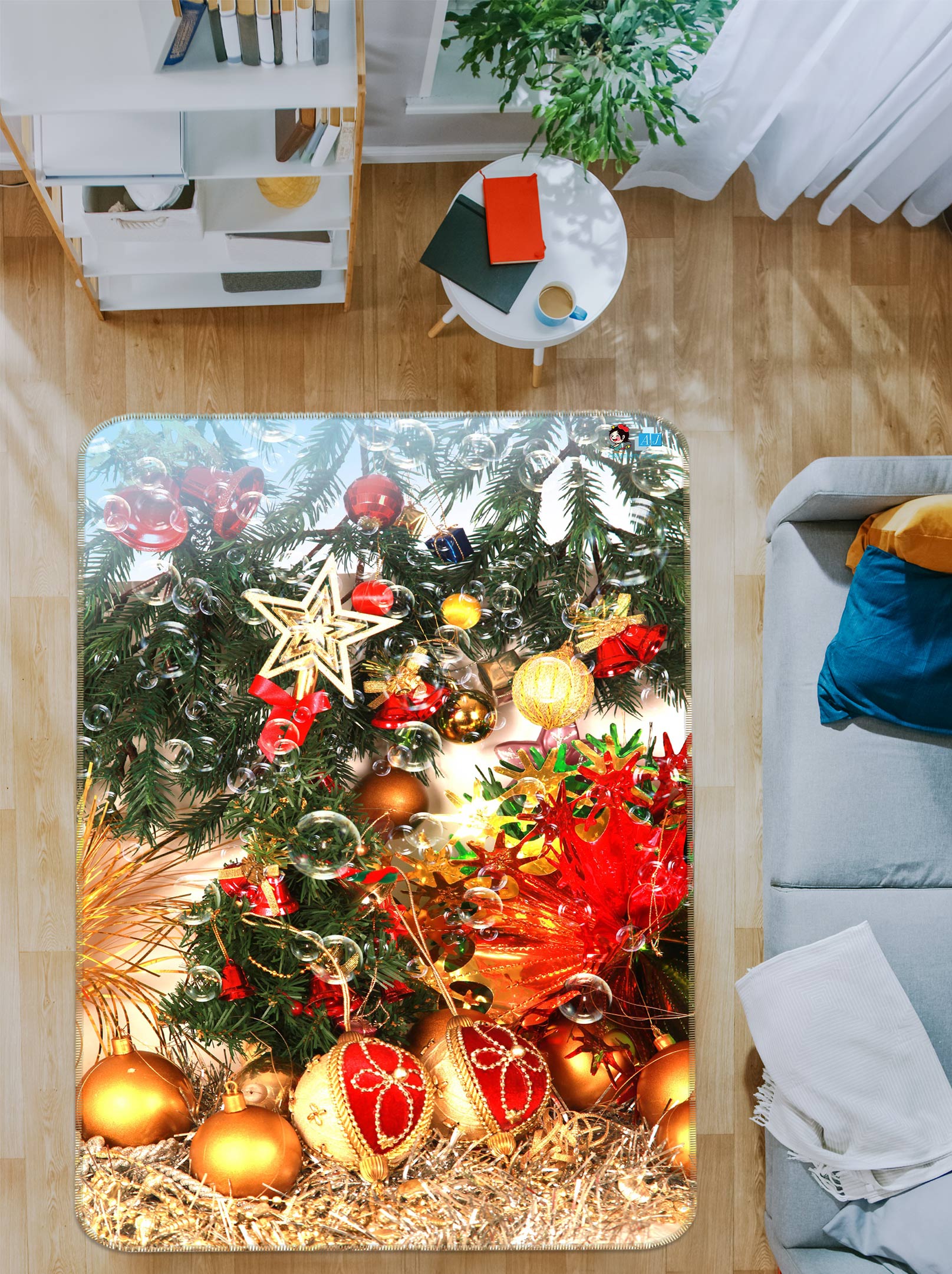 3D Golden Pendant 56188 Christmas Non Slip Rug Mat Xmas