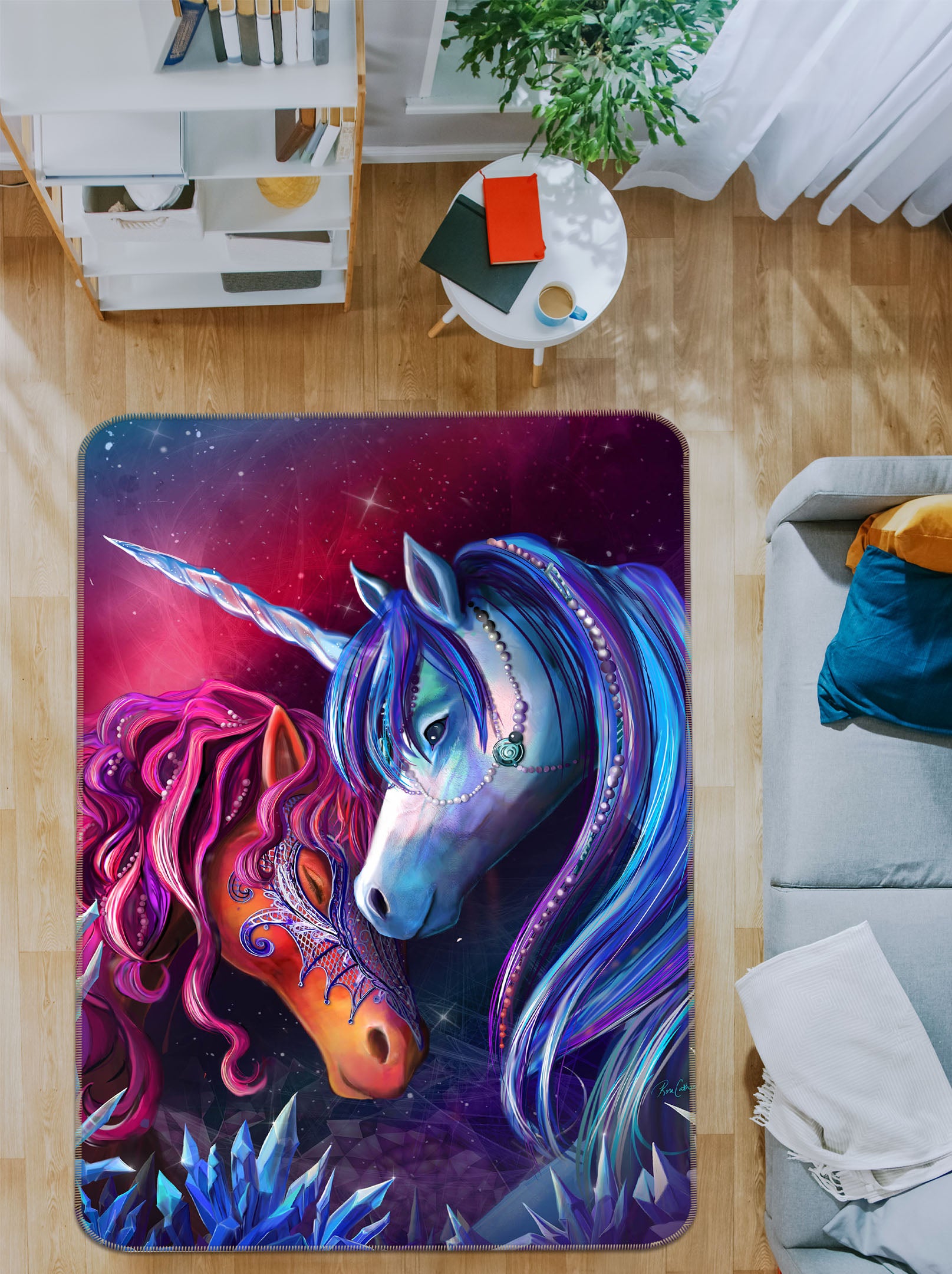 3D Snuggle Each Other 3030 Rose Catherine Khan Rug Non Slip Rug Mat