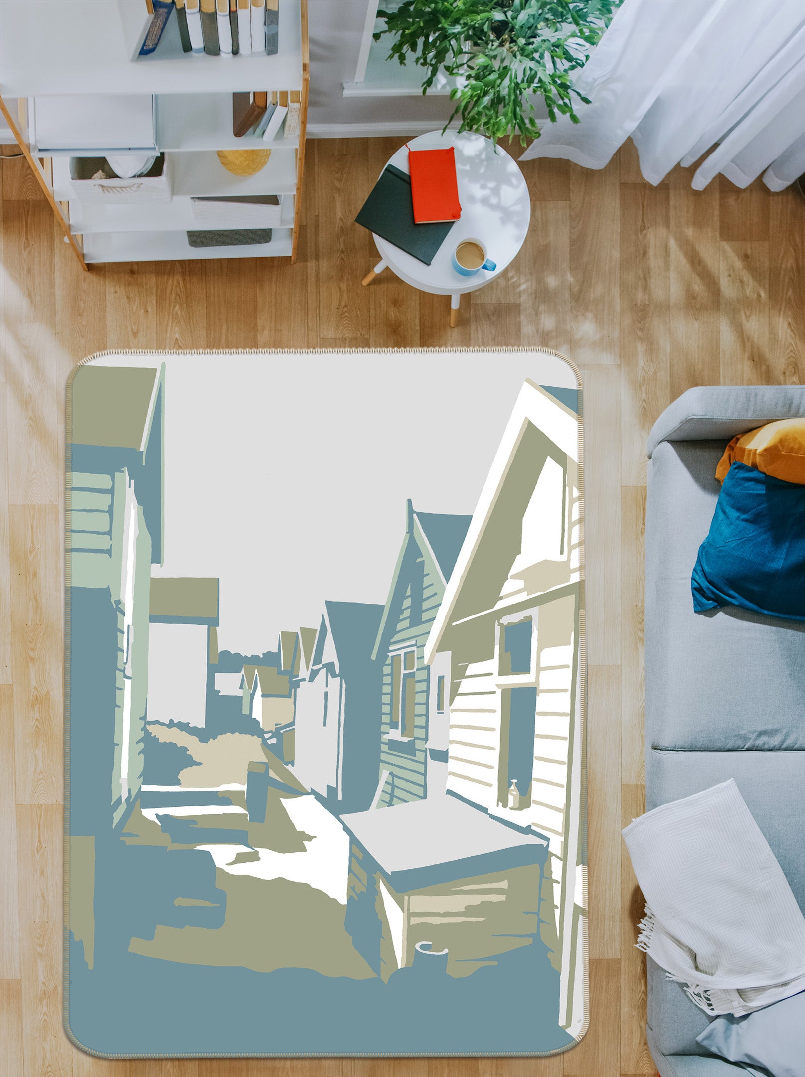 3D Mudeford Beach Huts 1124 Steve Read Rug Non Slip Rug Mat