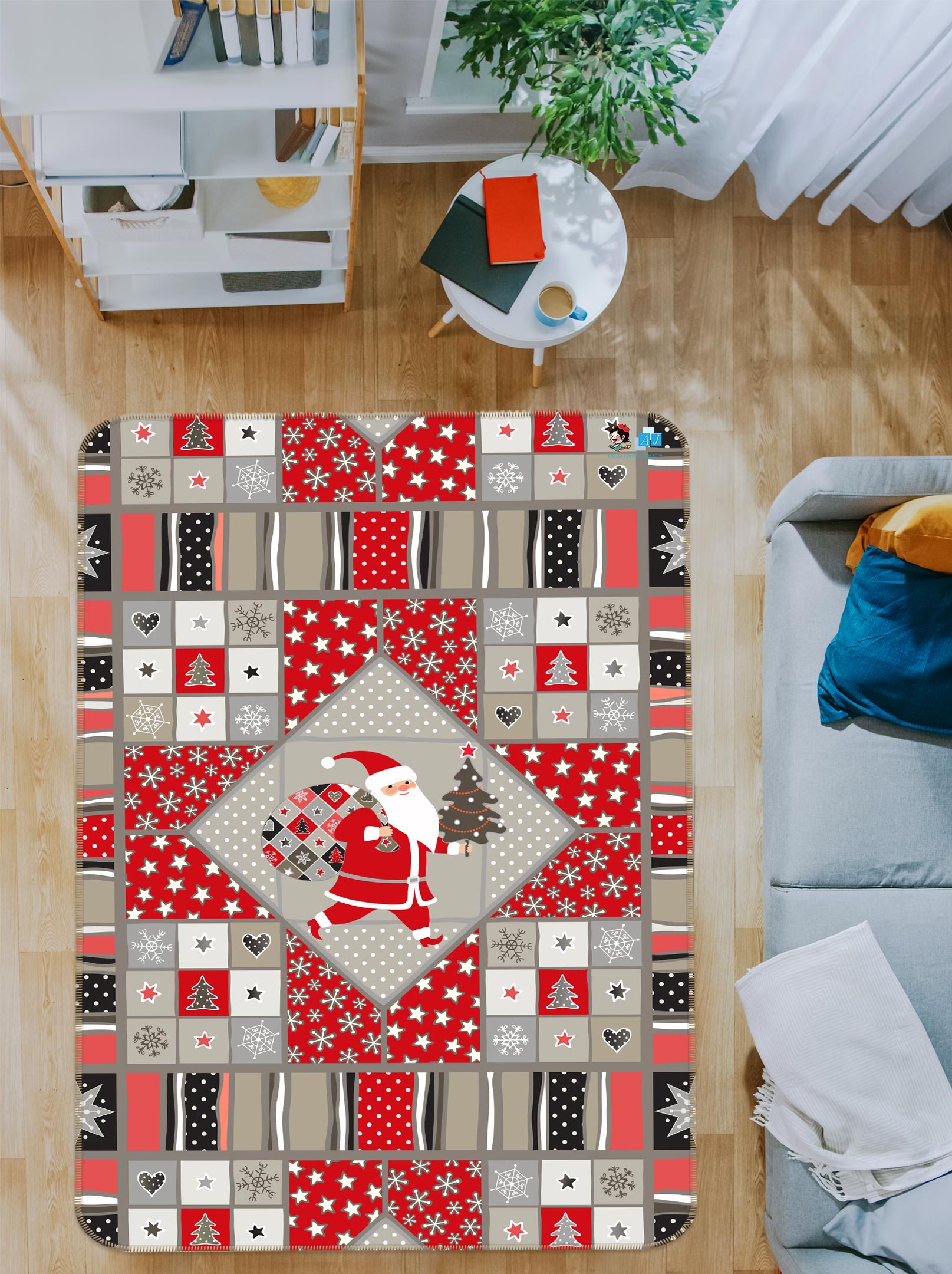 3D Red Santa Square 56199 Christmas Non Slip Rug Mat Xmas