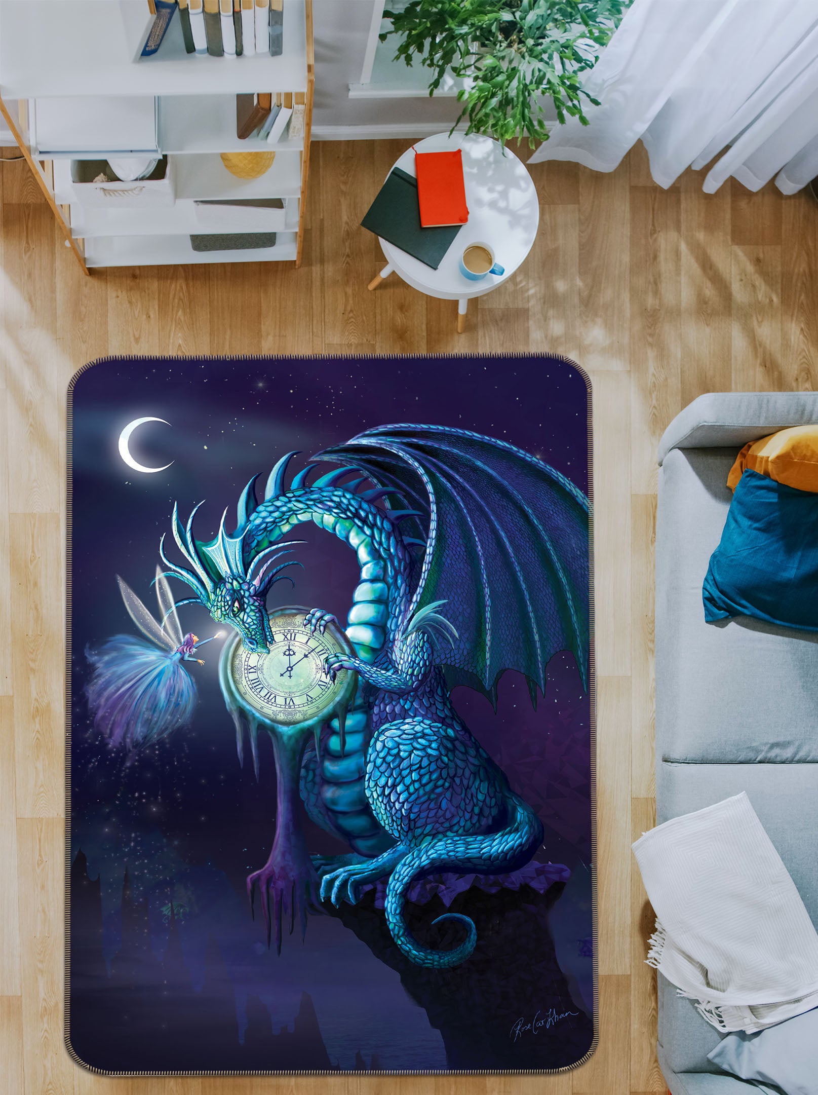3D Clock Dragon 3034 Rose Catherine Khan Rug Non Slip Rug Mat