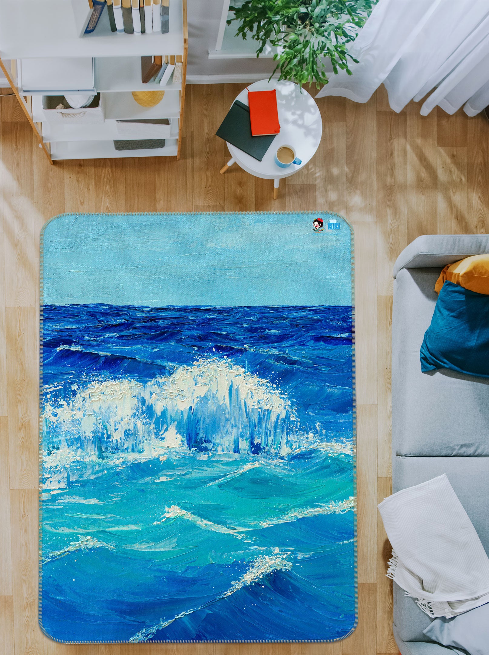 3D Waves 1895 Marina Zotova Rug Non Slip Rug Mat