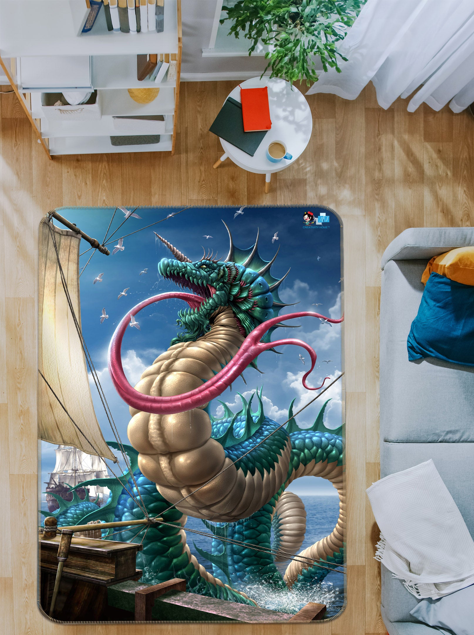 3D Long Tongue Dragon 4134 Tom Wood Rug Non Slip Rug Mat