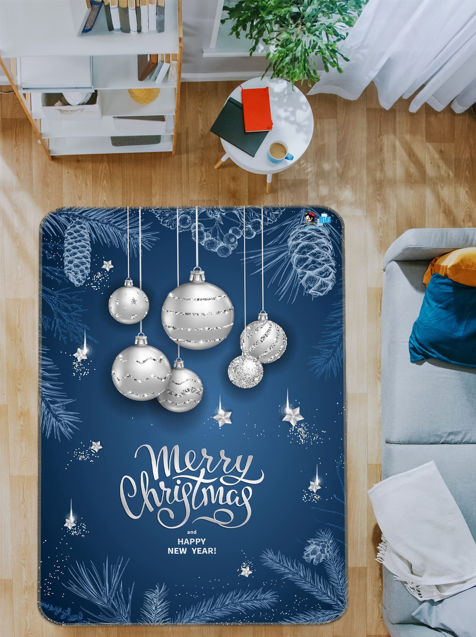 3D White Ball 56197 Christmas Non Slip Rug Mat Xmas