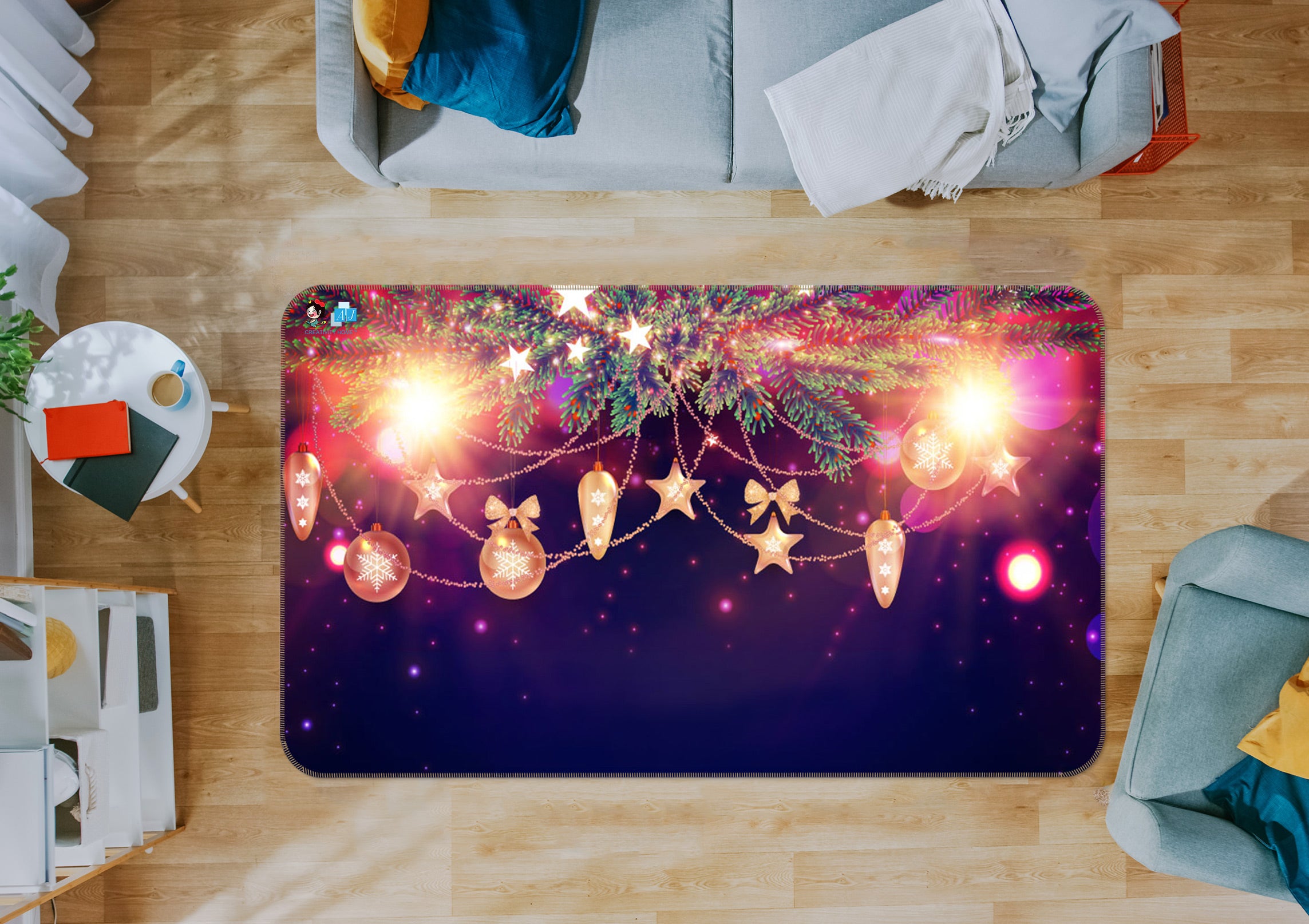 3D String Lights 56127 Christmas Non Slip Rug Mat Xmas