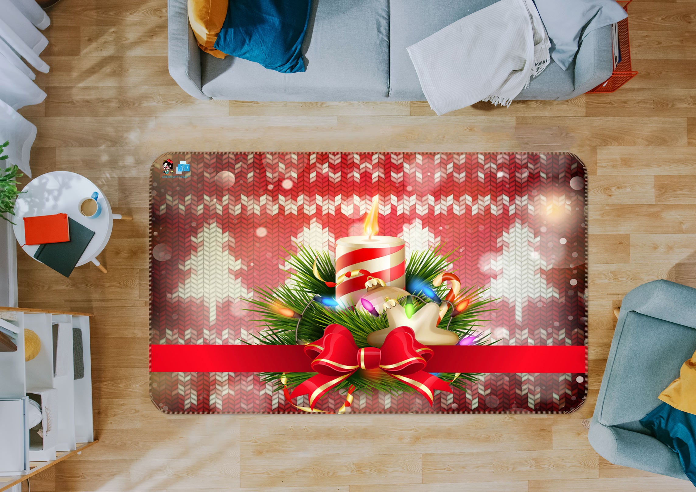 3D Candle Bow 56110 Christmas Non Slip Rug Mat Xmas