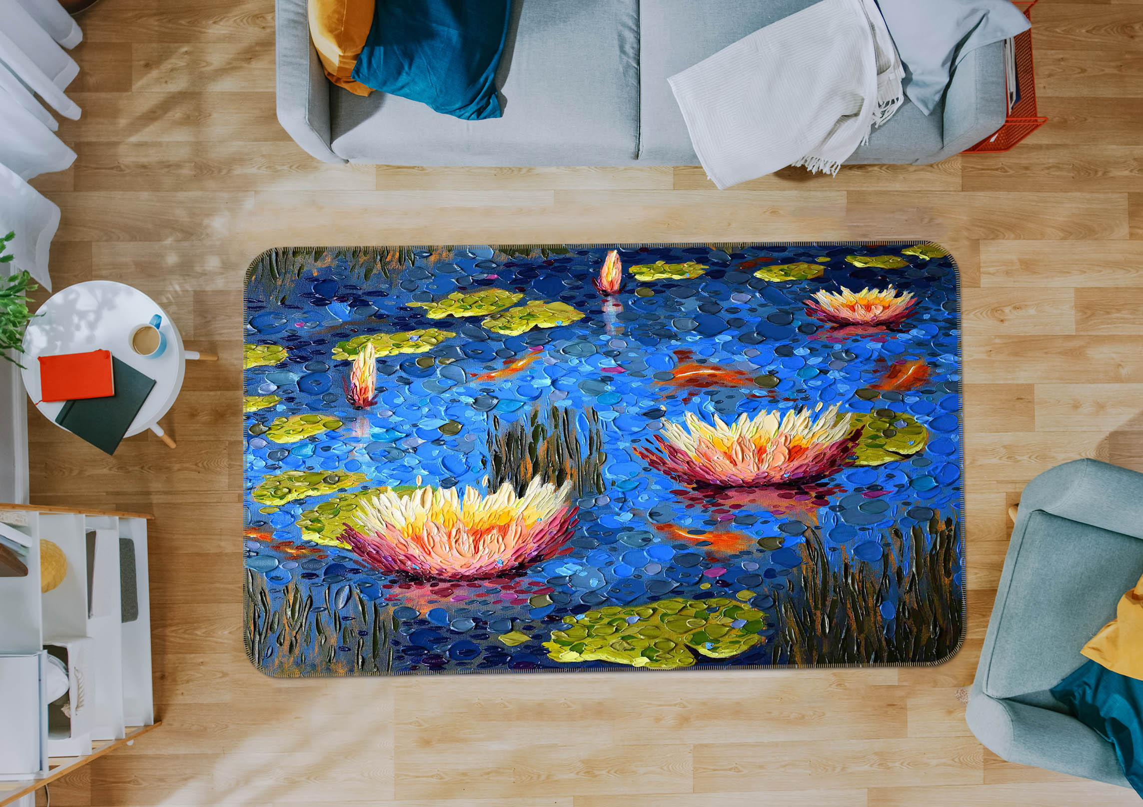 3D Lotus Pond 1005 Dena Tollefson Rug Non Slip Rug Mat