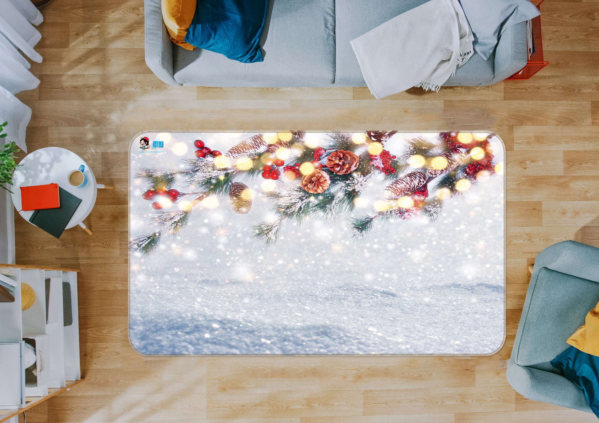 3D Snow Branches 56175 Christmas Non Slip Rug Mat Xmas