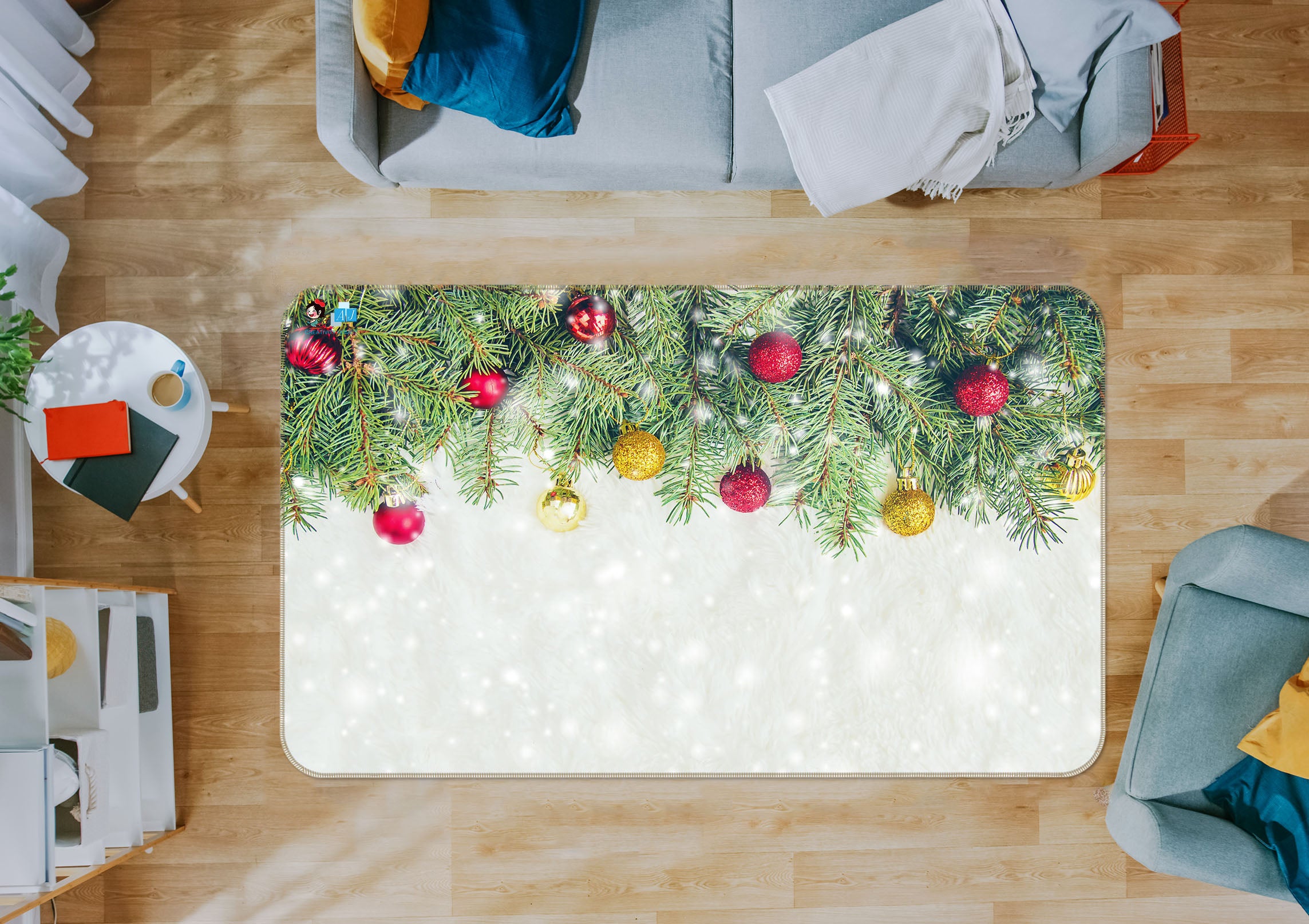 3D Branches Ball 56242 Christmas Non Slip Rug Mat Xmas