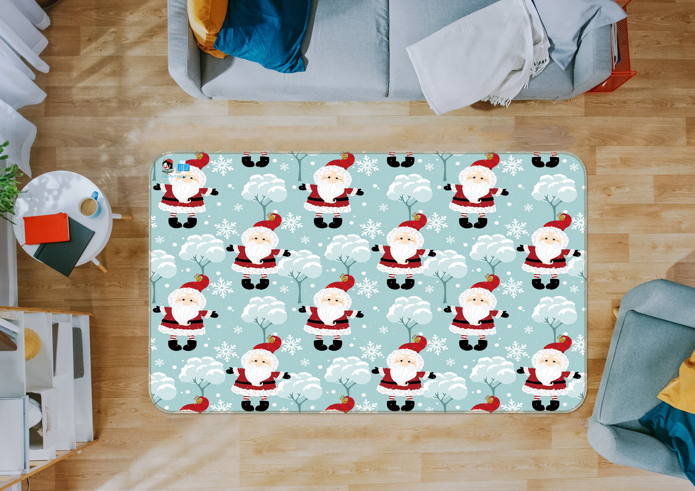 3D Santa Claus Pattern 56237 Christmas Non Slip Rug Mat Xmas
