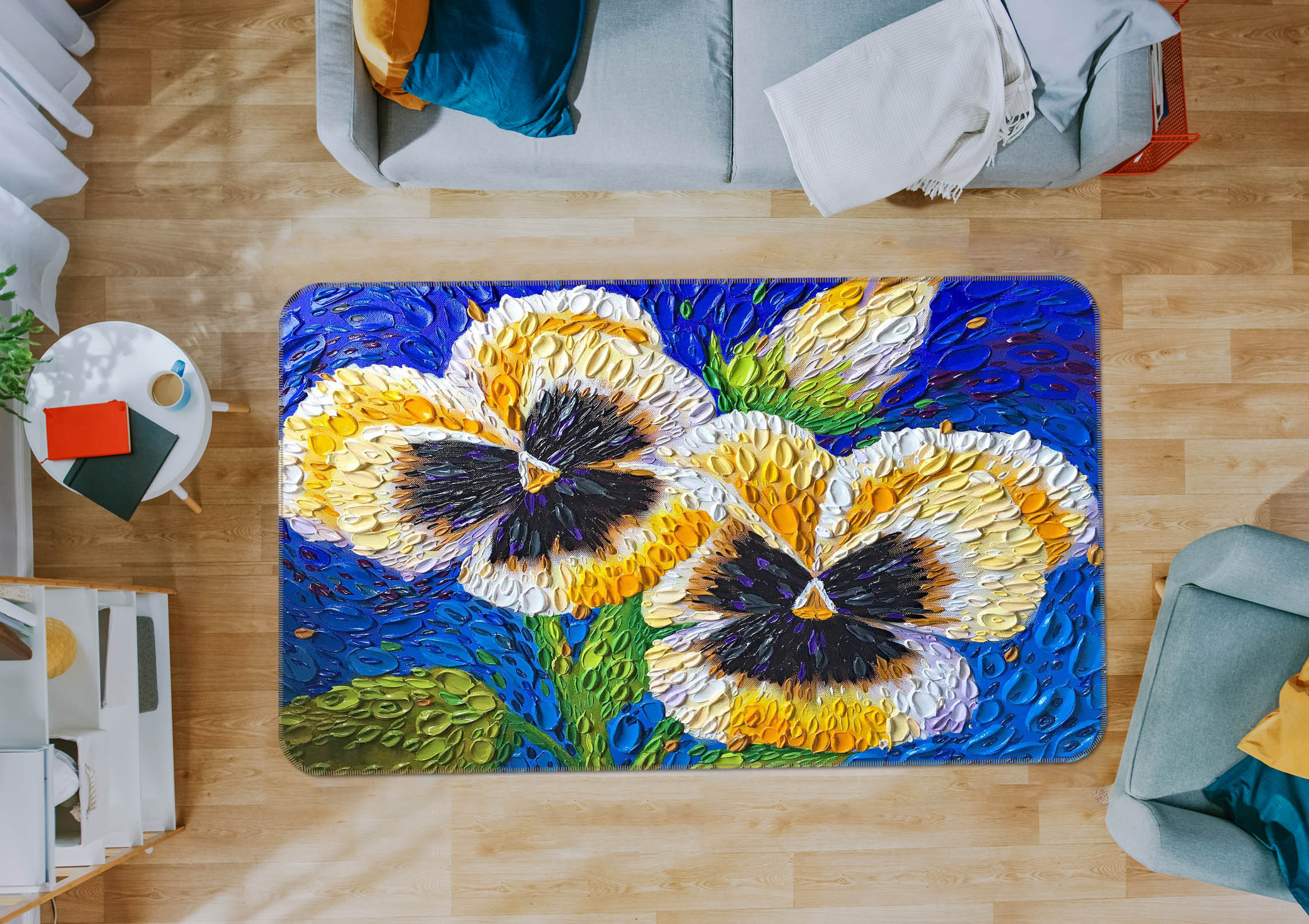 3D Pansy 1024 Dena Tollefson Rug Non Slip Rug Mat