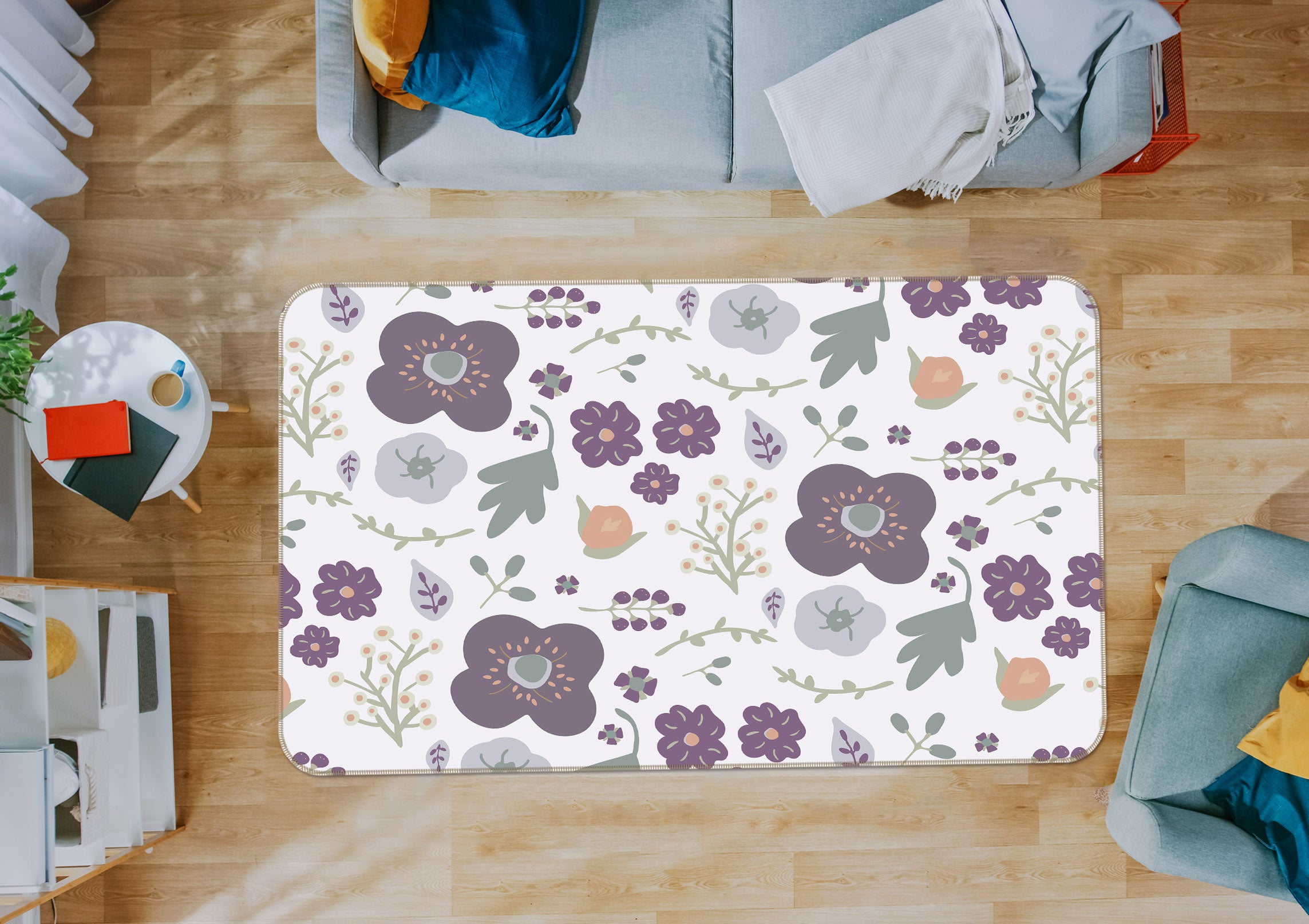 3D Flower Pattern 1102 Jillian Helvey Rug Non Slip Rug Mat