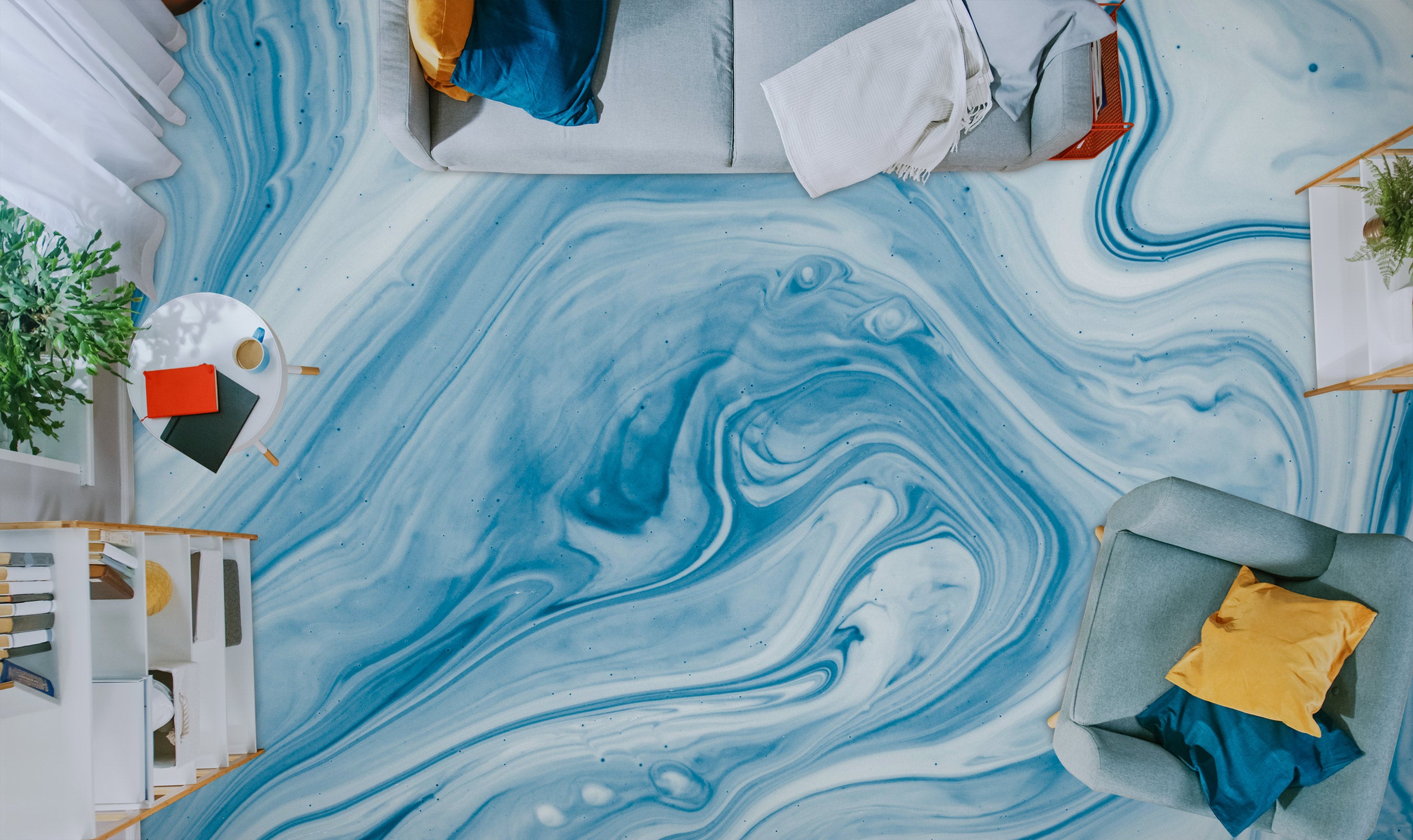 3D Fresh Blue And White 1185 Floor Mural