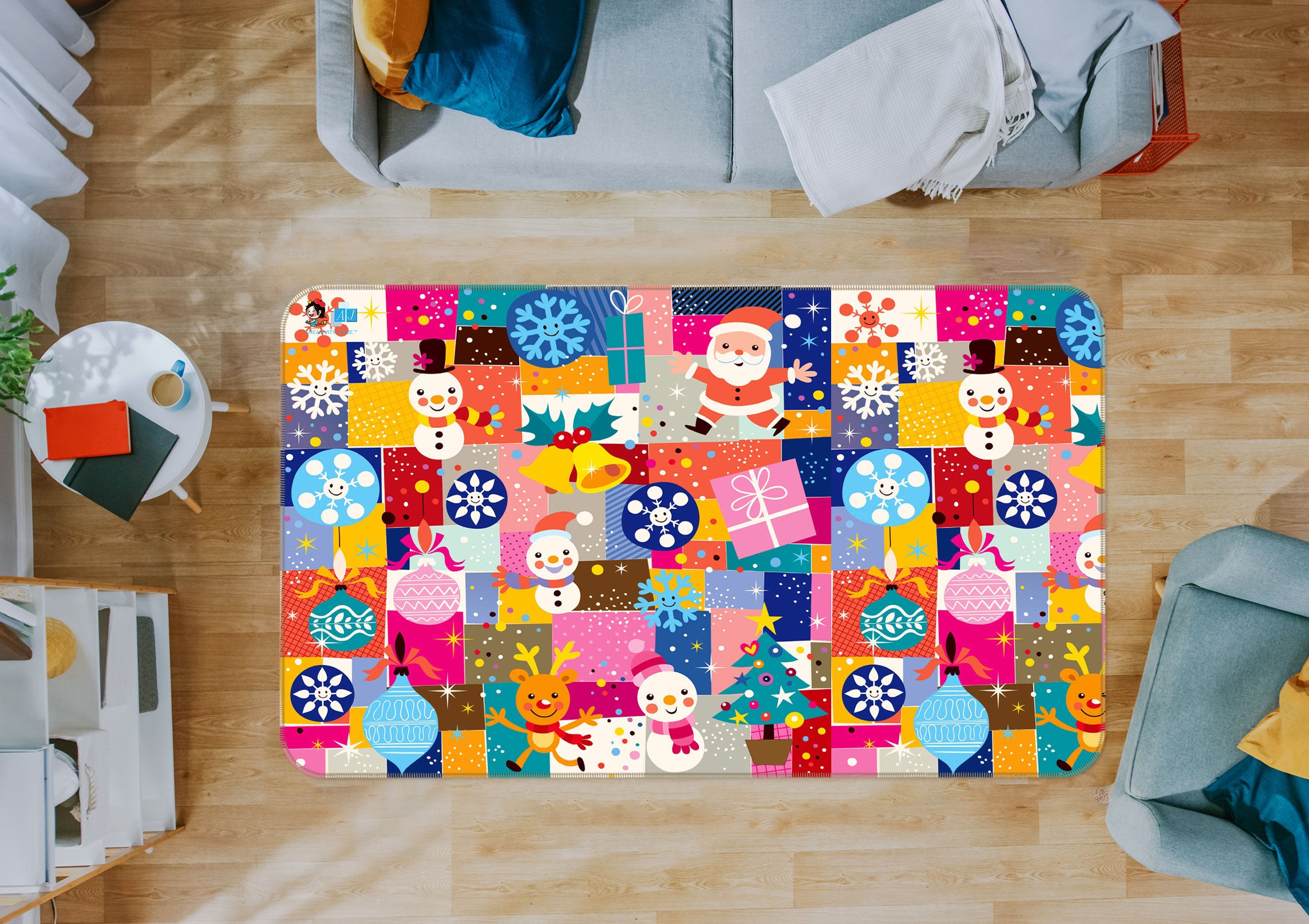 3D Colorful Square Snowman Pattern 56104 Christmas Non Slip Rug Mat Xmas