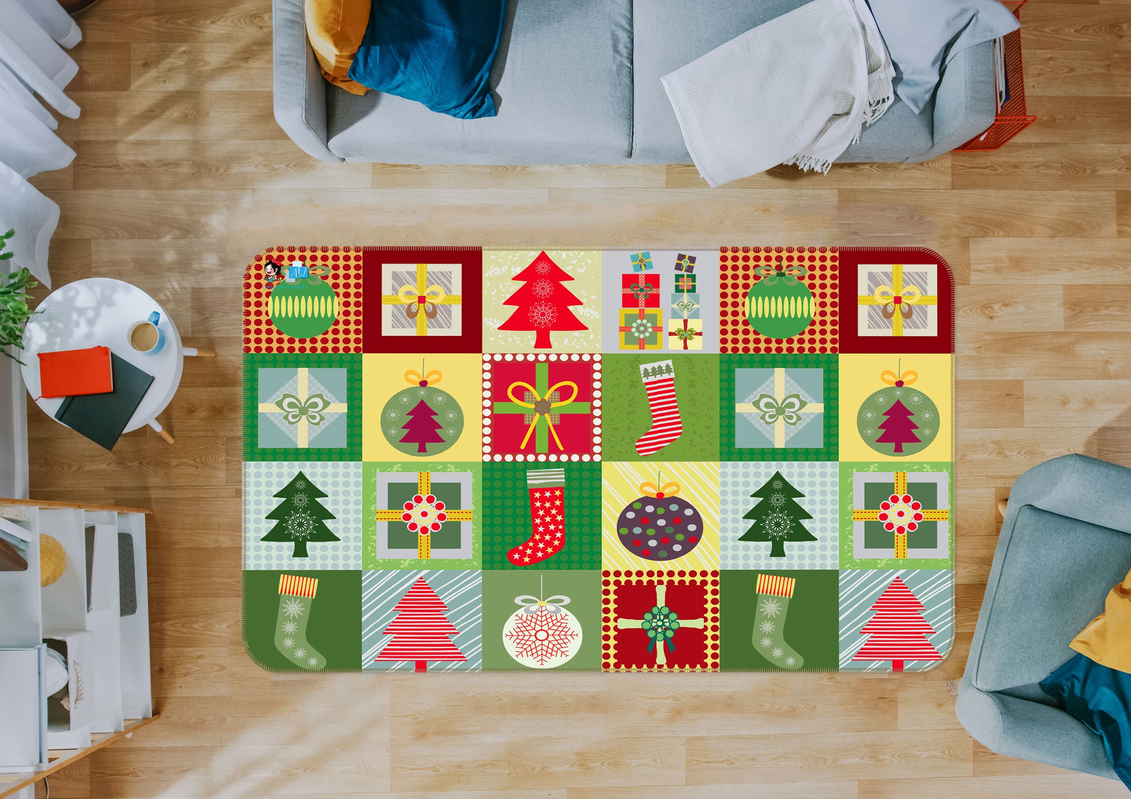 3D Colorful Square Tree Pattern 56150 Christmas Non Slip Rug Mat Xmas