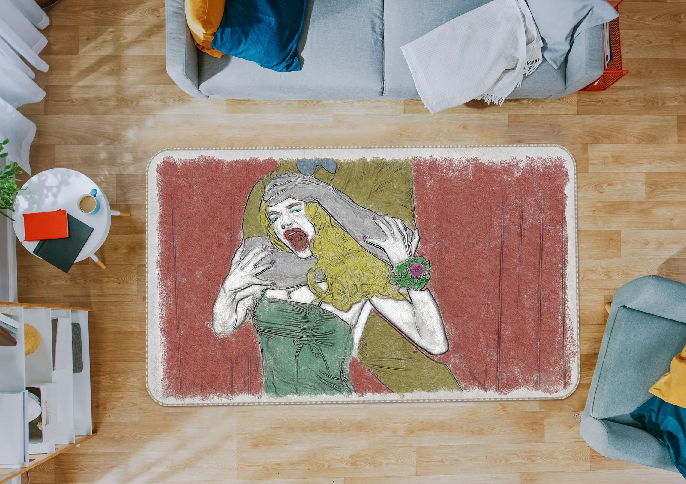 3D Long Haired Girl 1008 Marco Cavazzana Rug Non Slip Rug Mat