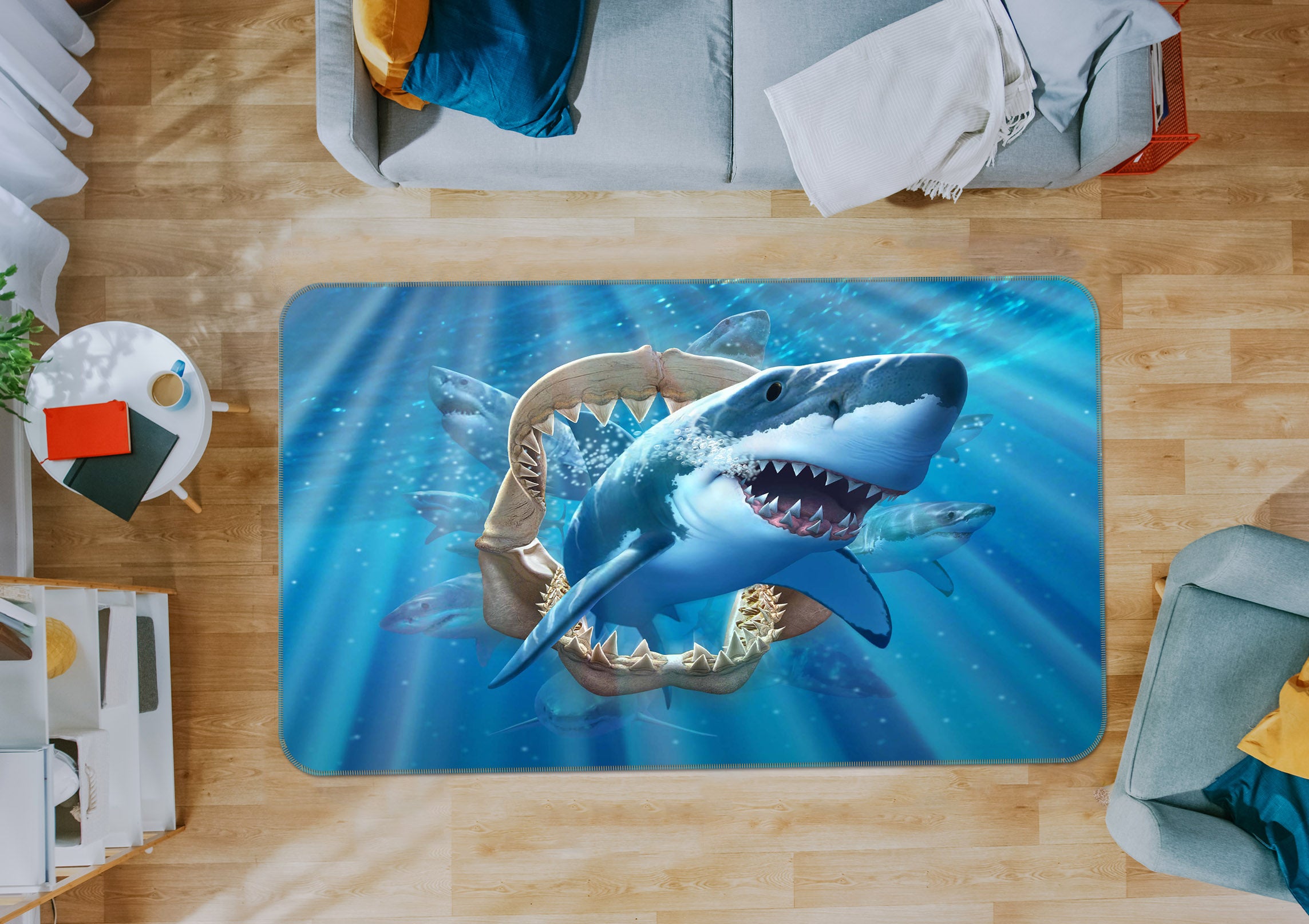 3D Great White Shark 1059 Jerry LoFaro Rug Non Slip Rug Mat