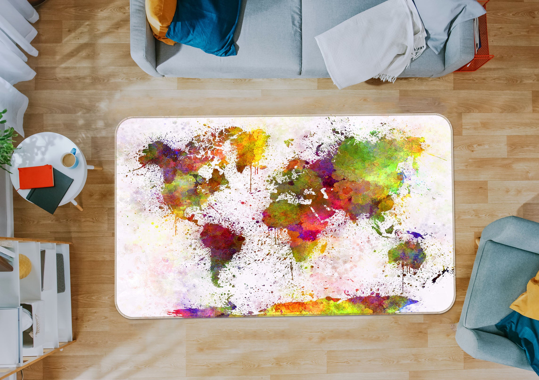 3D Color Splash 243 World Map Non Slip Rug Mat