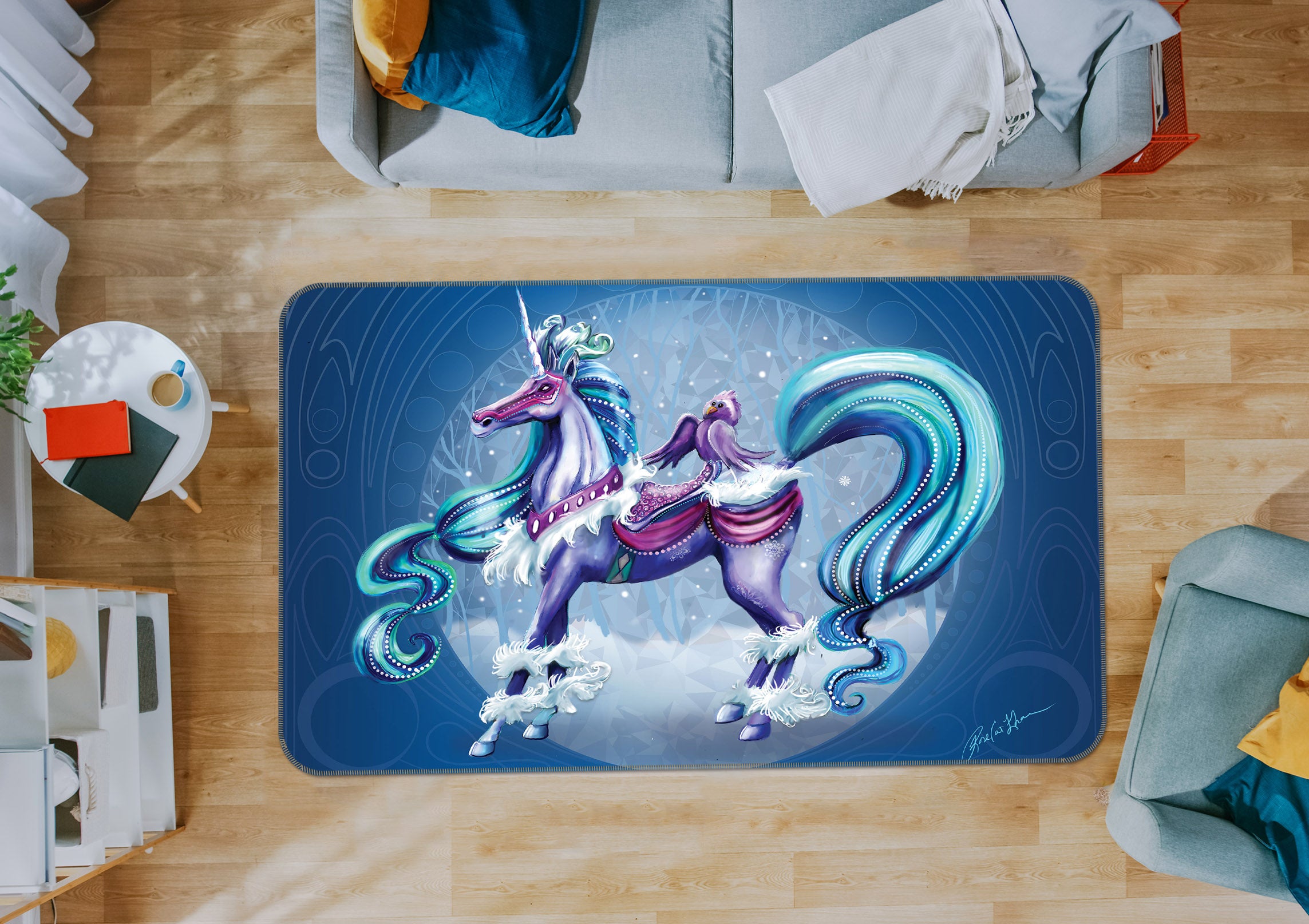 3D Cloud Unicorn 3026 Rose Catherine Khan Rug Non Slip Rug Mat