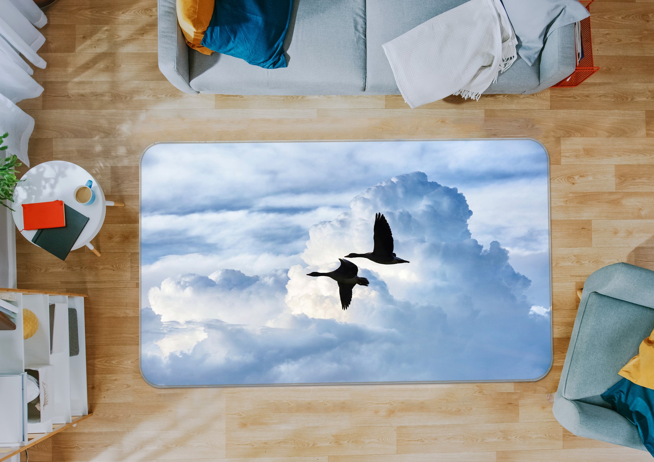 3D Flying Geese Cloud 086 Animal Non Slip Rug Mat