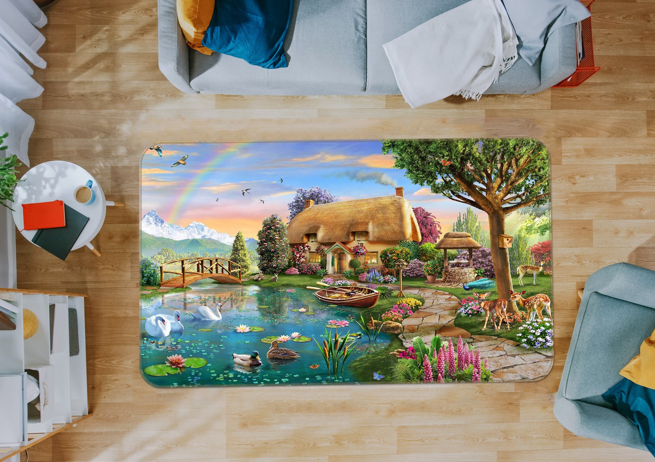 3D Rural Lake 1077 Adrian Chesterman Rug Non Slip Rug Mat