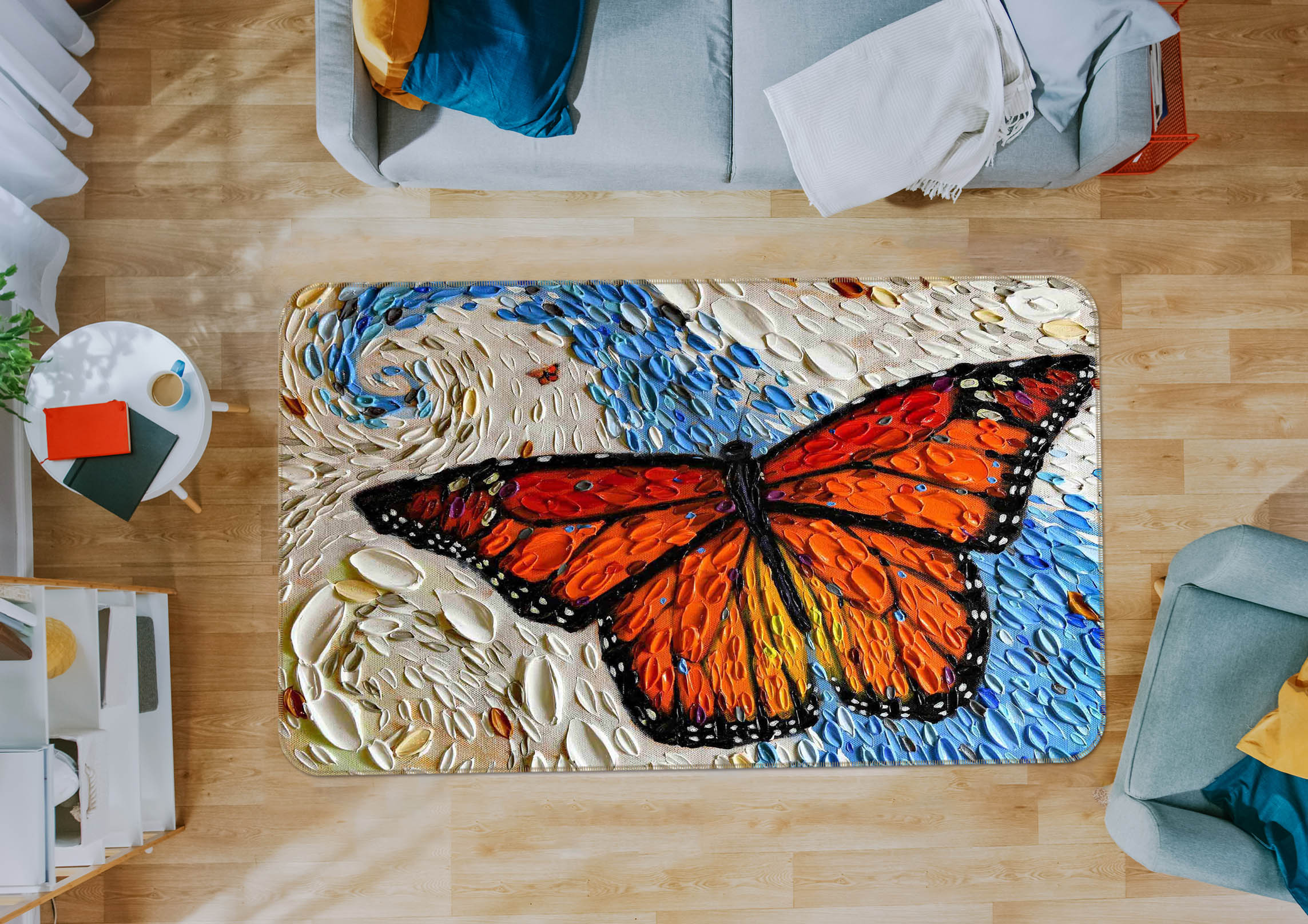 3D Shell Butterfly 1020 Dena Tollefson Rug Non Slip Rug Mat