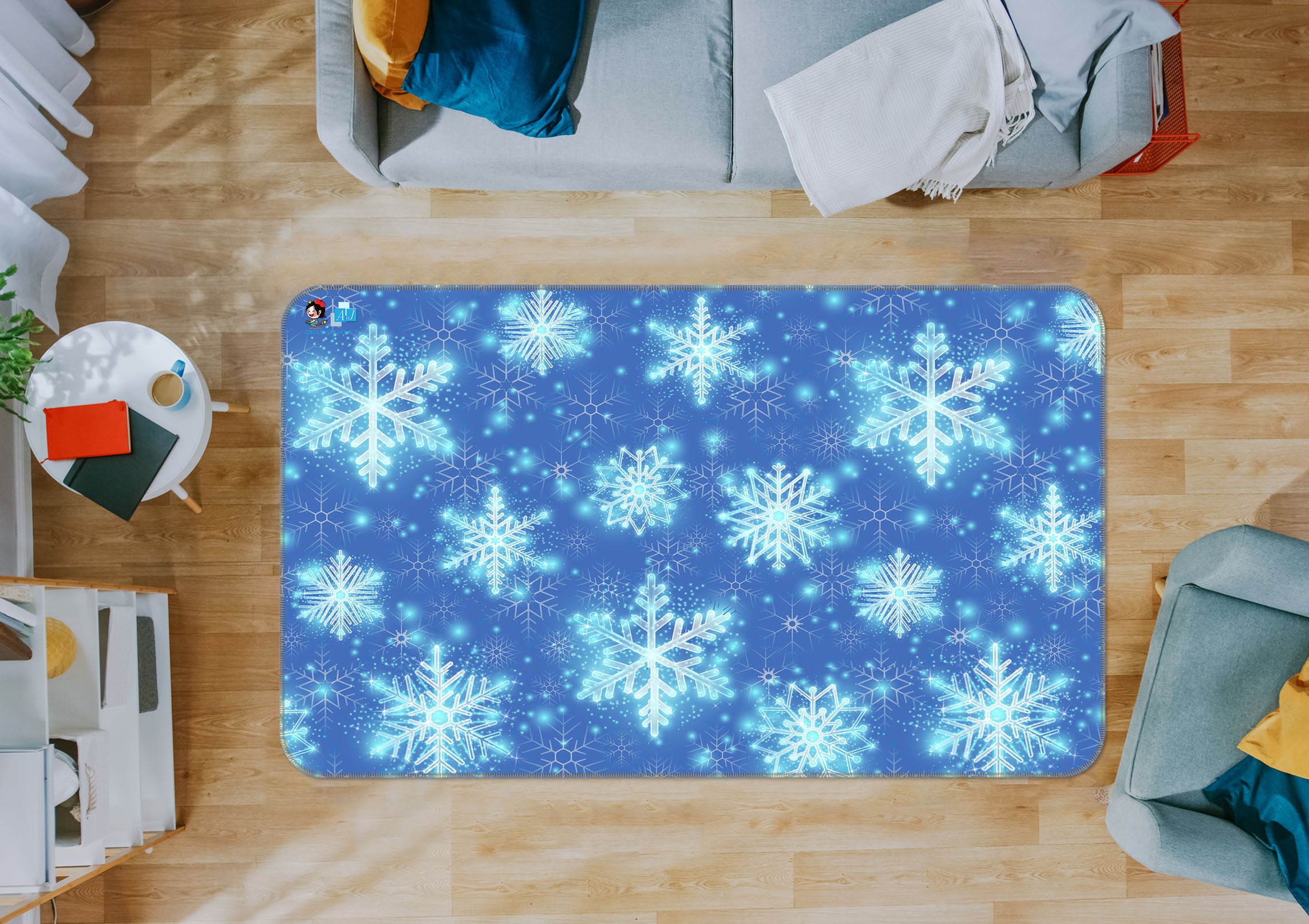 3D Blue Snowflakes 56203 Christmas Non Slip Rug Mat Xmas