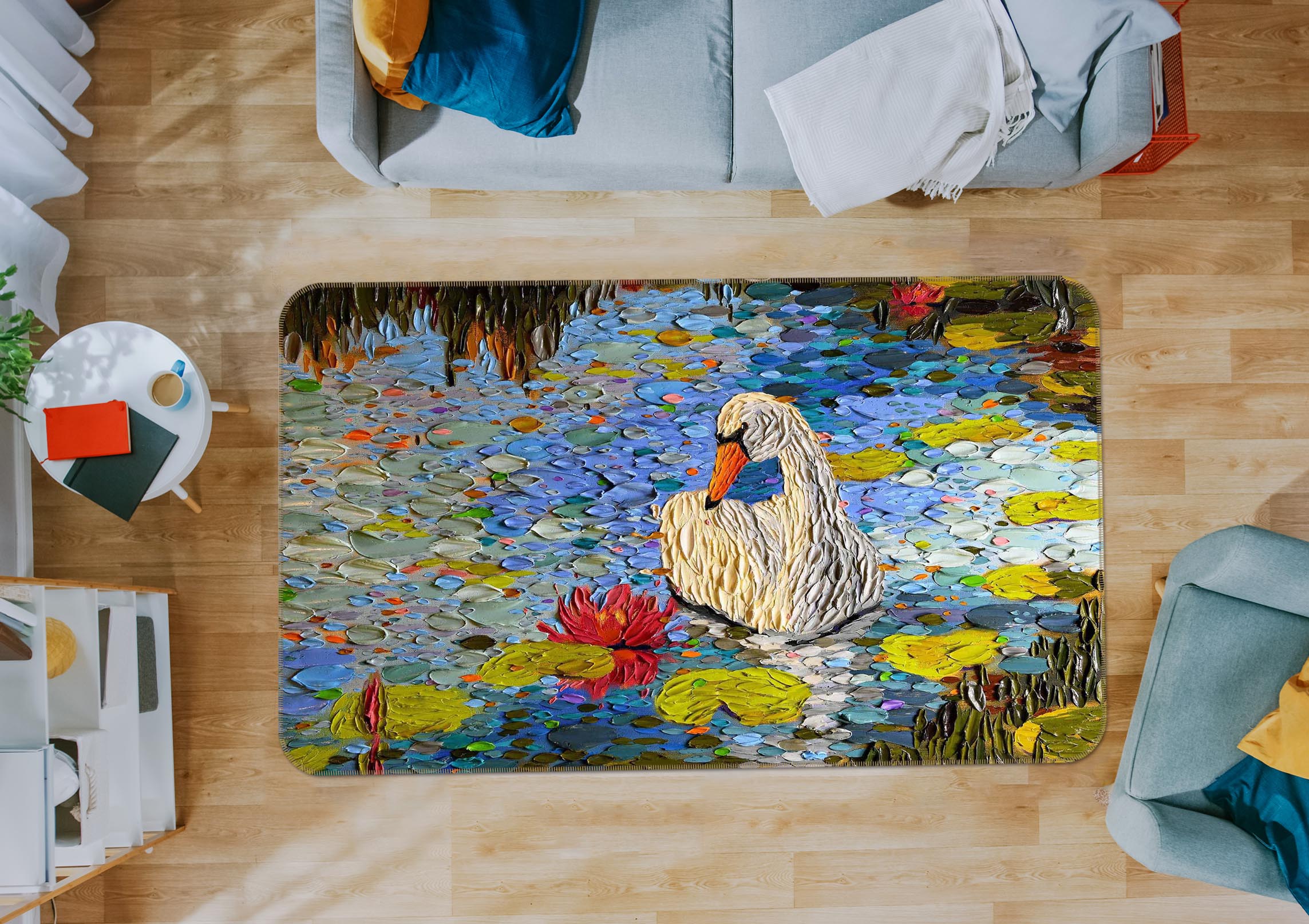 3D Swan Lake 1015 Dena Tollefson Rug Non Slip Rug Mat