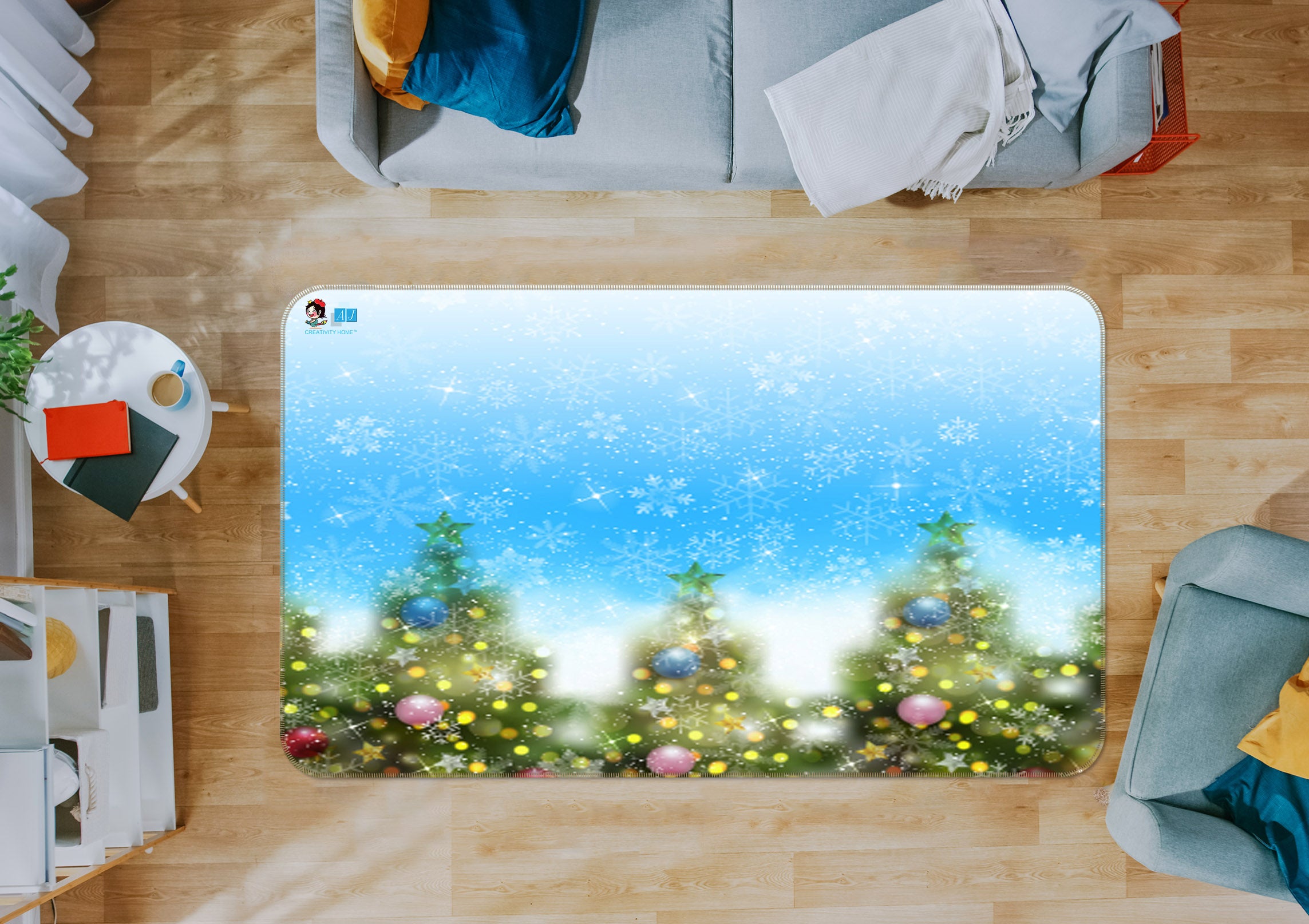 3D Snow Three Trees 56244 Christmas Non Slip Rug Mat Xmas