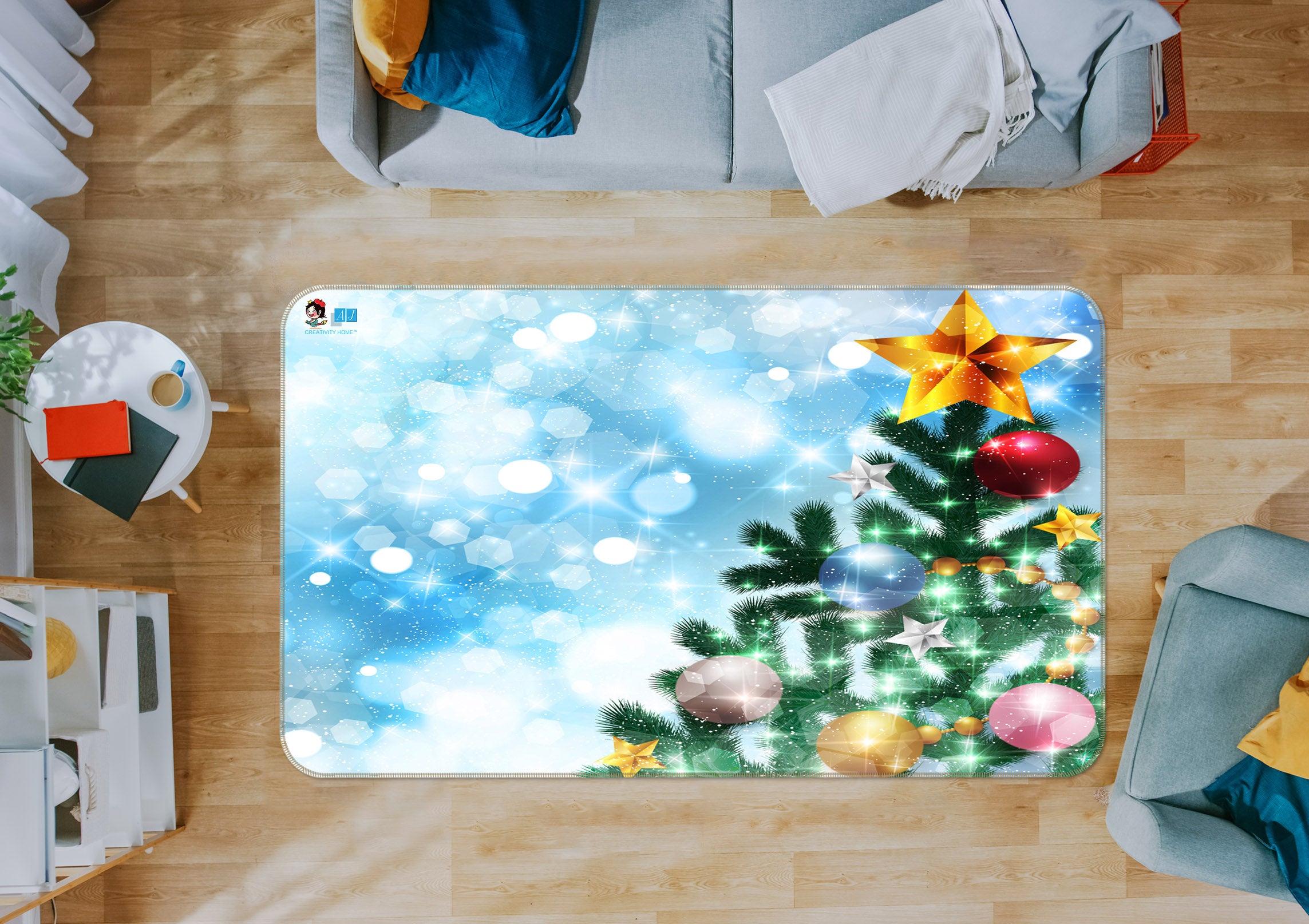 3D Snowflake Tree 56221 Christmas Non Slip Rug Mat Xmas