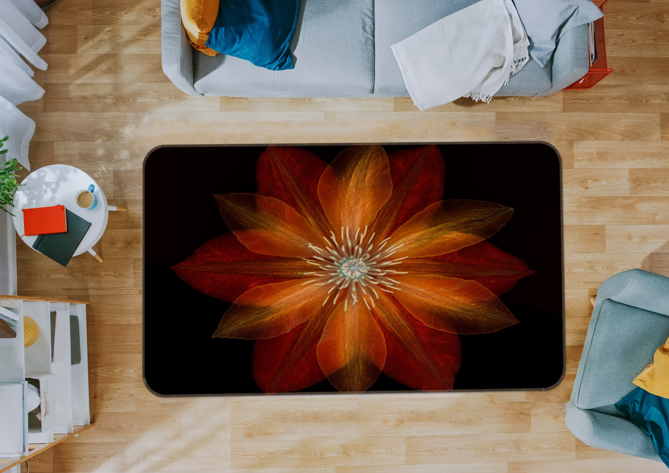 3D Fire Red Flower 1013 Assaf Frank Rug Non Slip Rug Mat