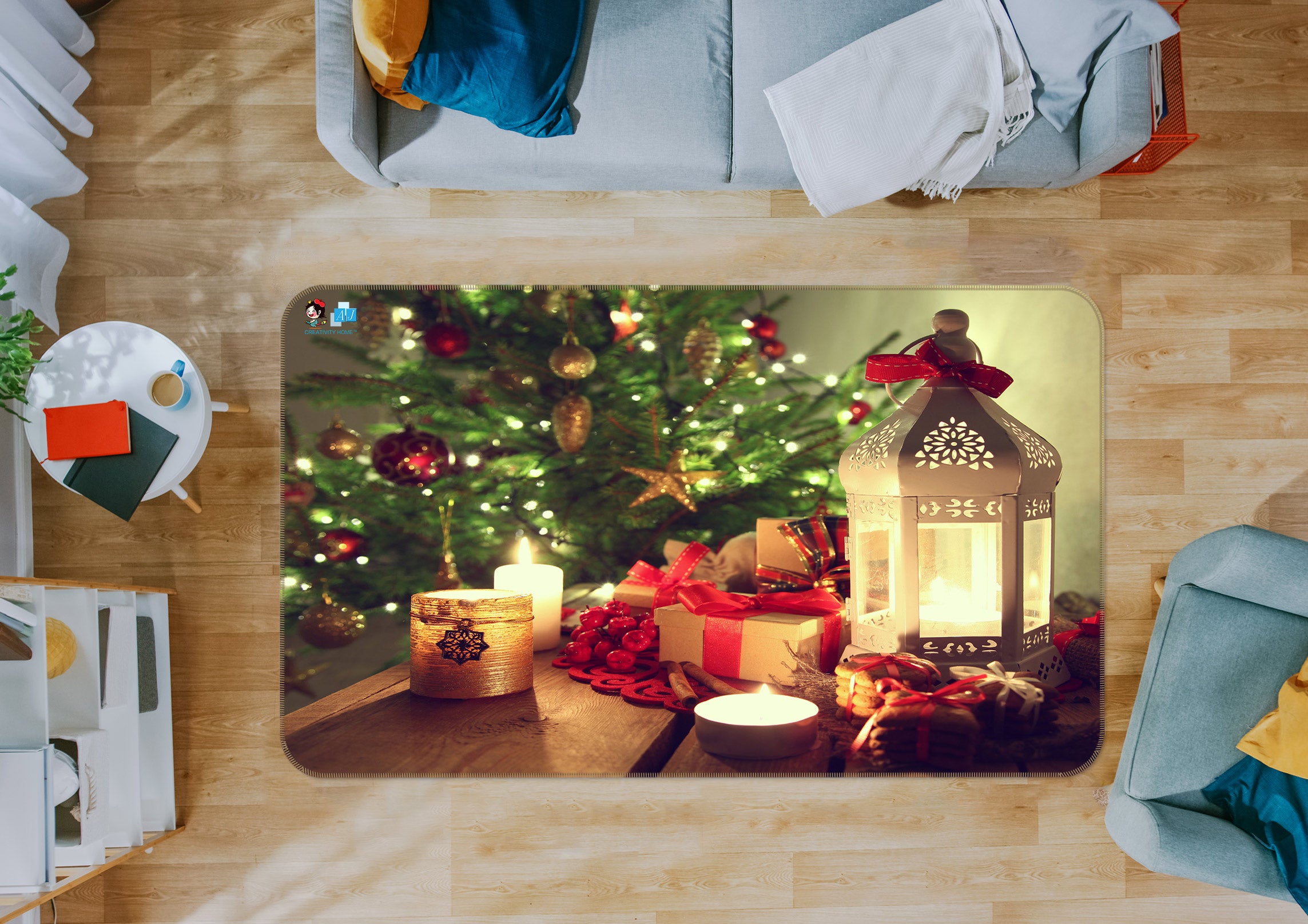 3D Gift Candle Light 56106 Christmas Non Slip Rug Mat Xmas