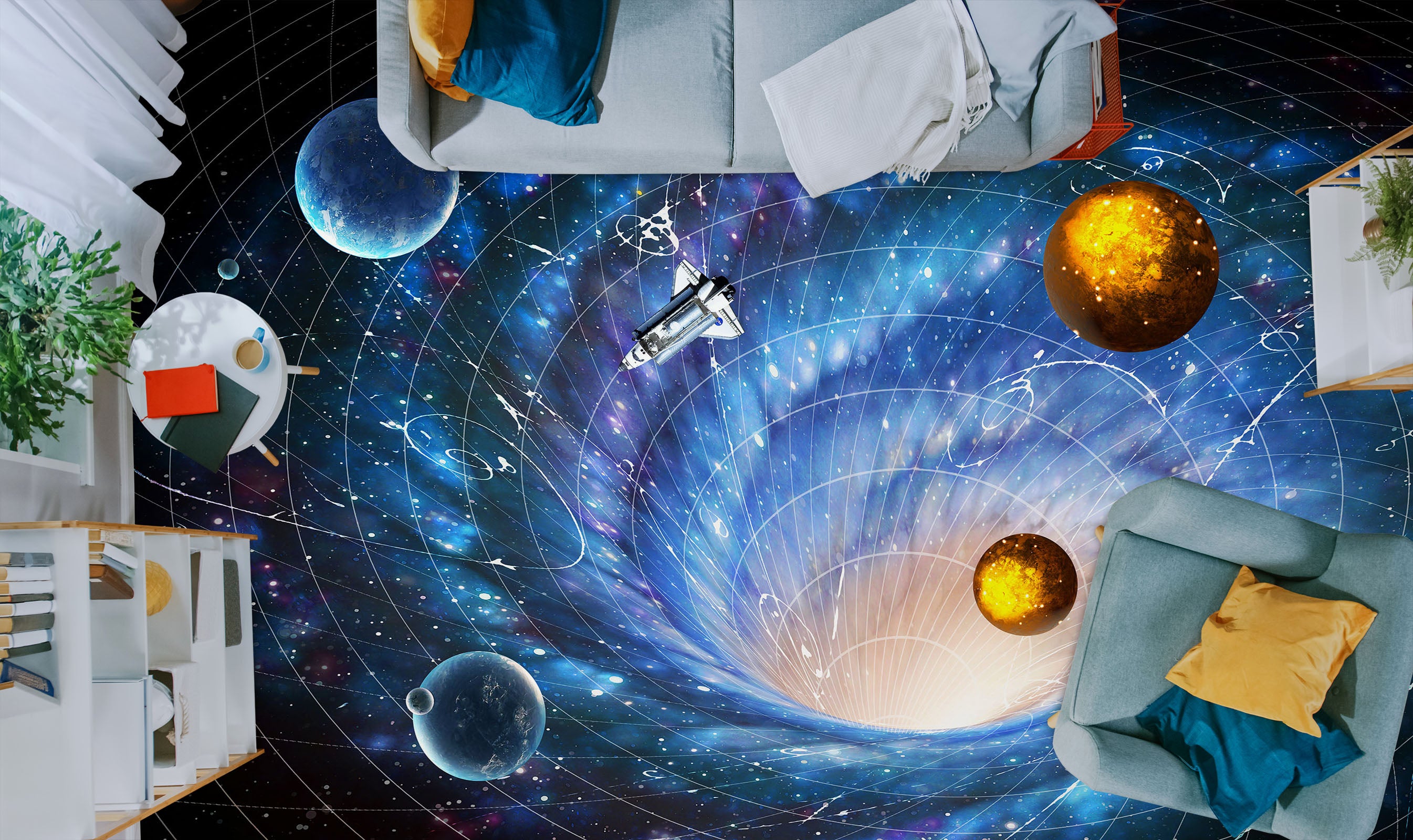 3D Golden Planets 224 Floor Mural  Wallpaper Murals Rug & Mat Print Epoxy waterproof bath floor