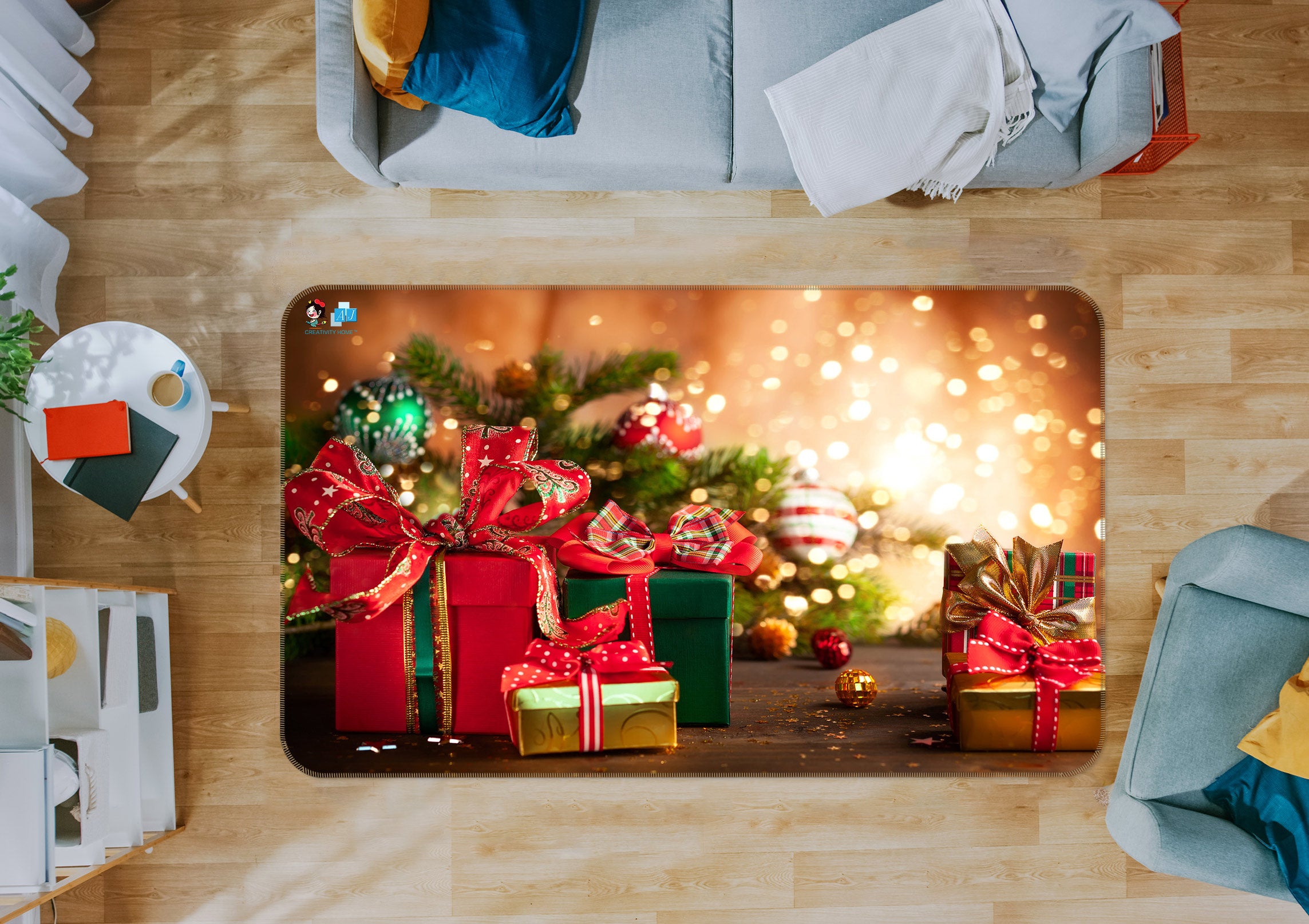 3D Red Gift Box 56162 Christmas Non Slip Rug Mat Xmas