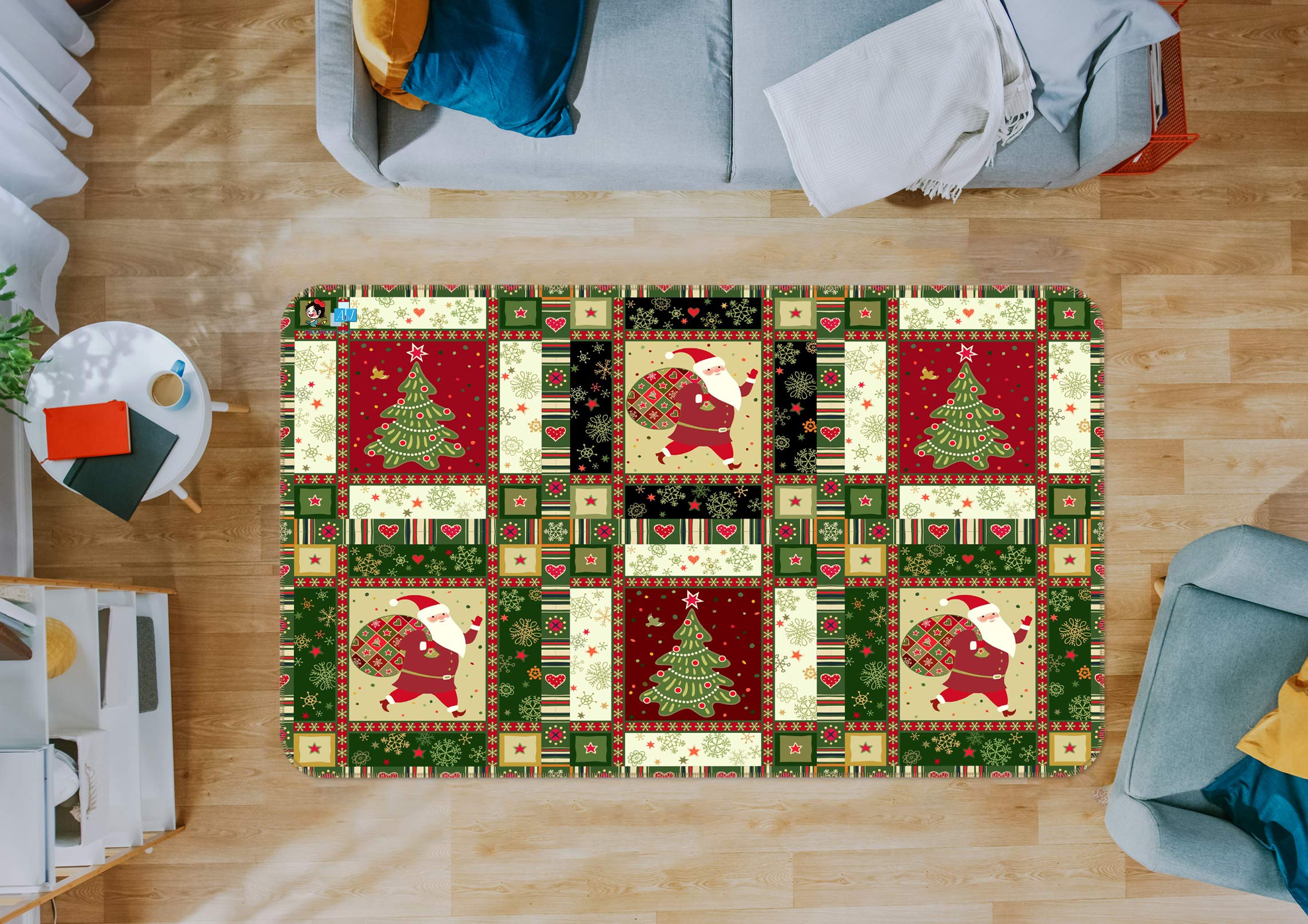 3D Tree Square Pattern 56132 Christmas Non Slip Rug Mat Xmas