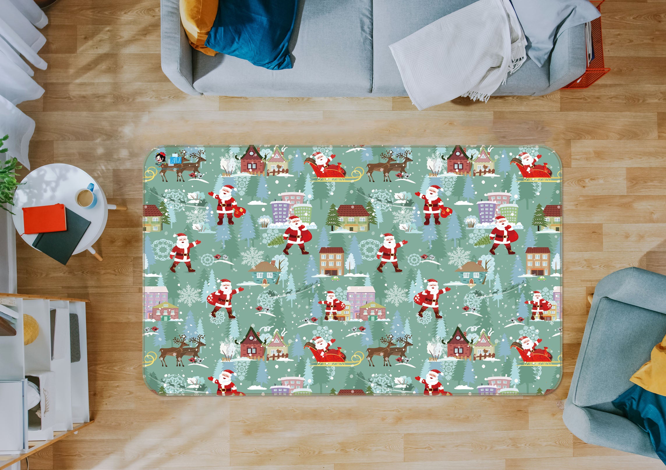 3D Santa Claus House Pattern 56215 Christmas Non Slip Rug Mat Xmas