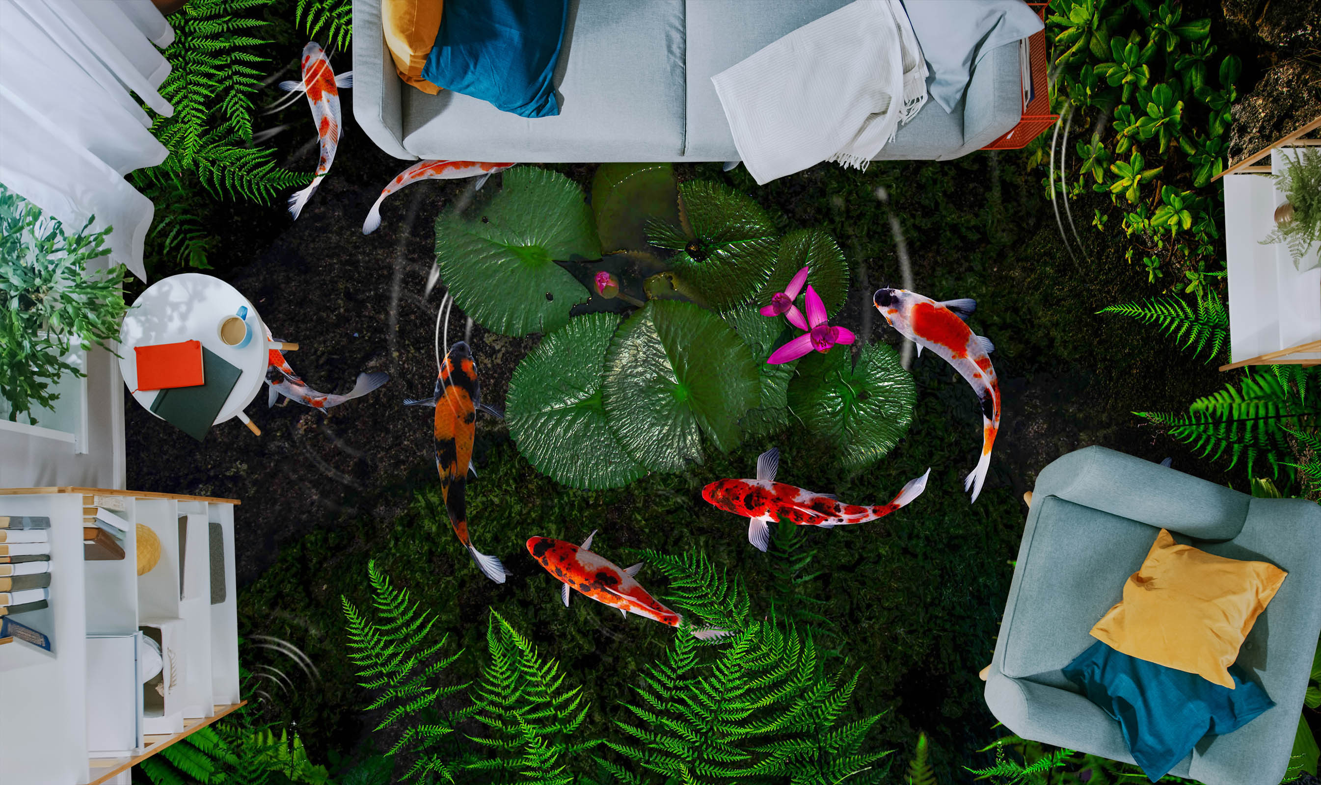 3D Aquatic Plants And Koi 245 Floor Mural  Wallpaper Murals Rug & Mat Print Epoxy waterproof bath floor