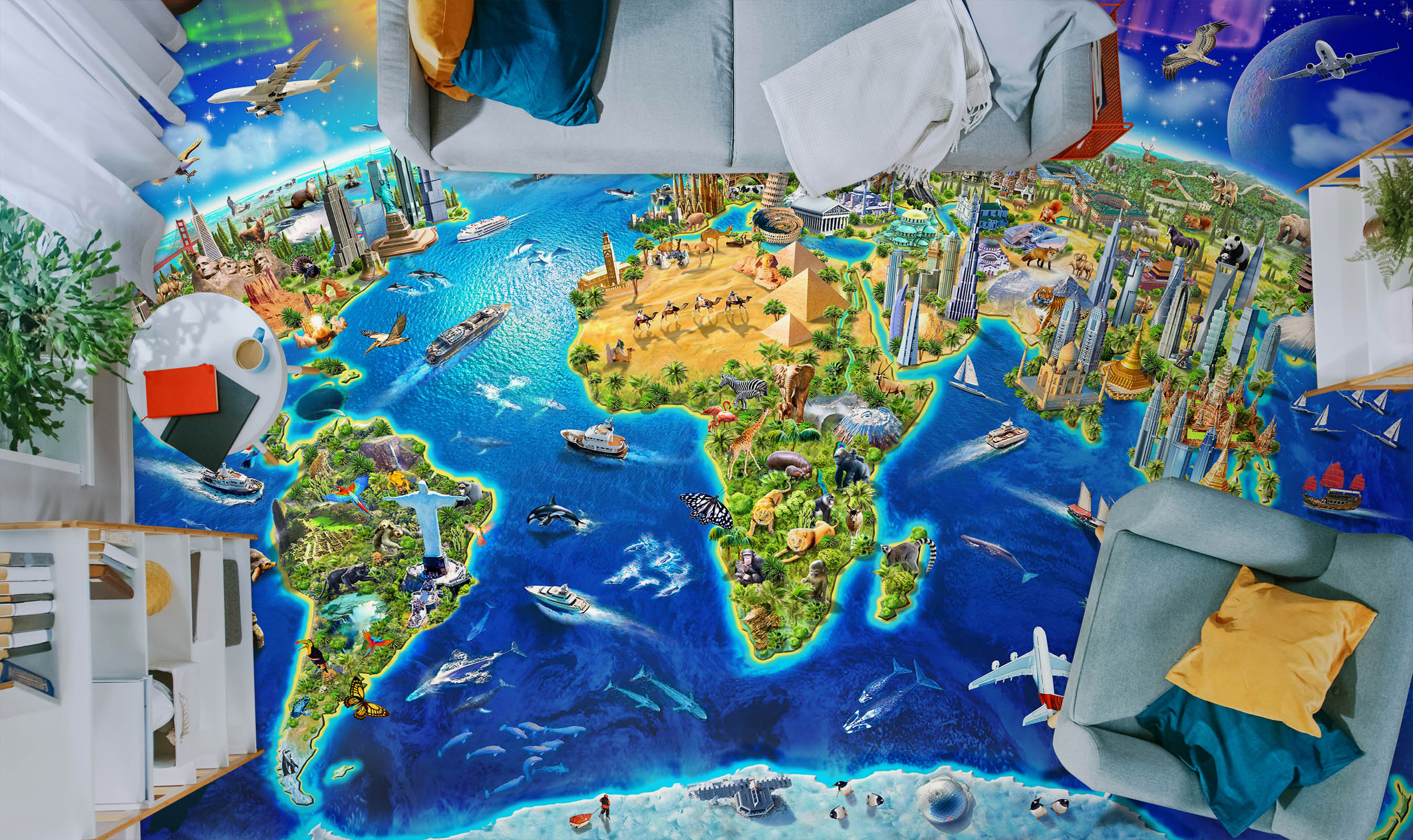 3D Earth Map 98169 Adrian Chesterman Floor Mural  Wallpaper Murals Self-Adhesive Removable Print Epoxy
