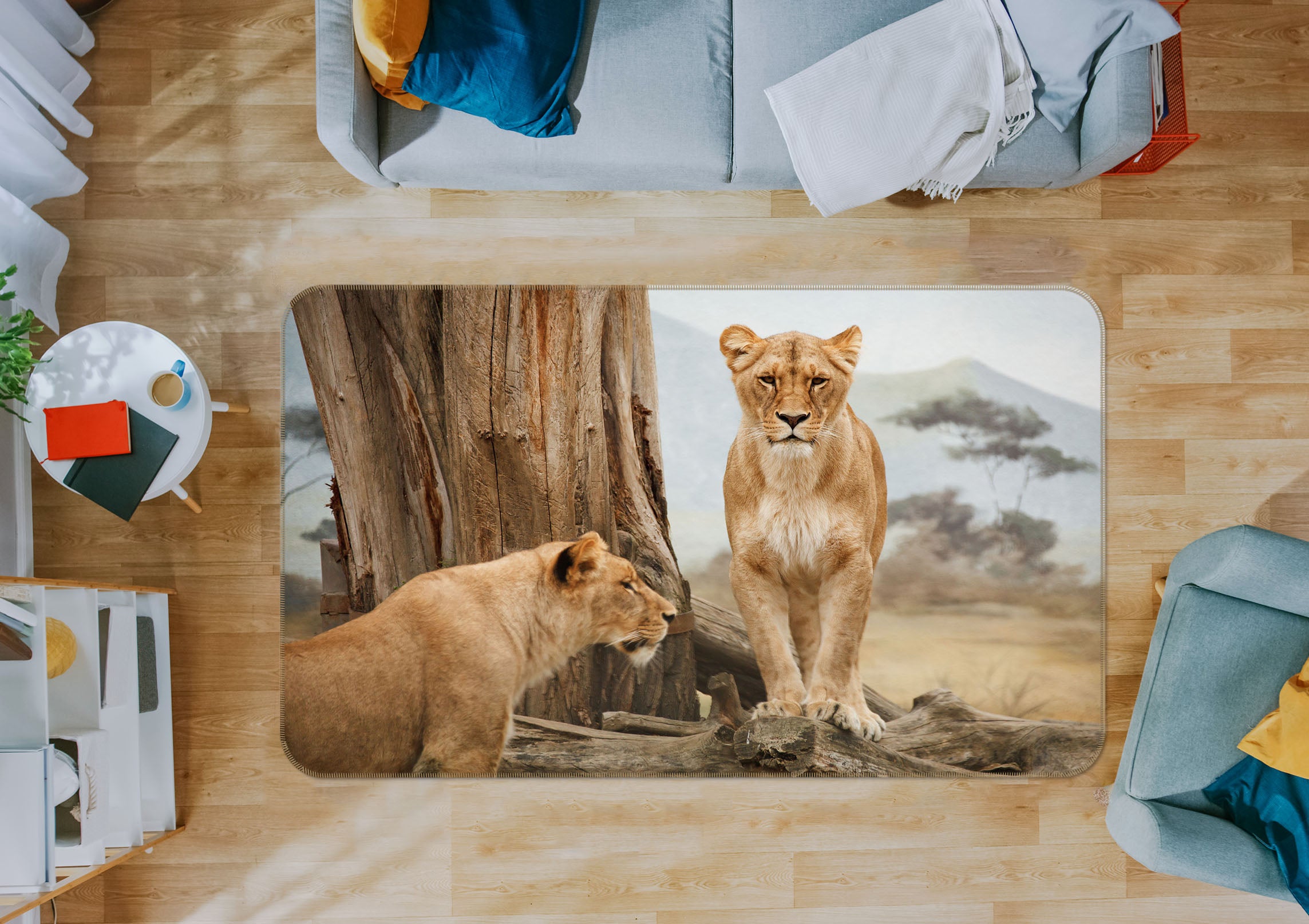 3D Tree Lion  043 Animal Non Slip Rug Mat