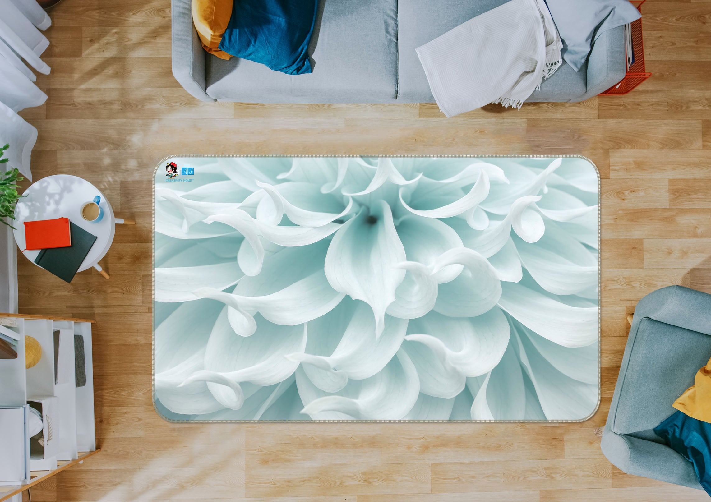 3D Light Blue Flower 6787 Assaf Frank Rug Non Slip Rug Mat